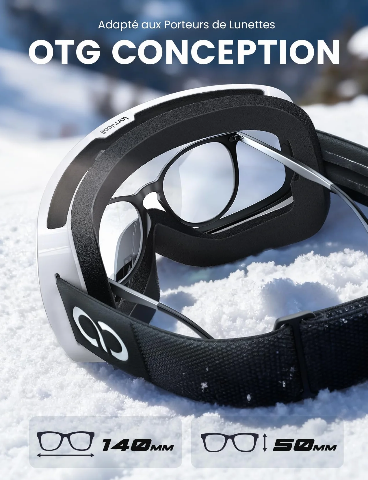 Lamicall Lunettes de Ski Homme, Masque Ski OTG - [Ultra HD Verre Sphérique & Anti-Buée Breveté] Lunettes de Snowboard, UV400 Protection, Vision Plus Large, Ski Goggles Femme pour Sports Hiver