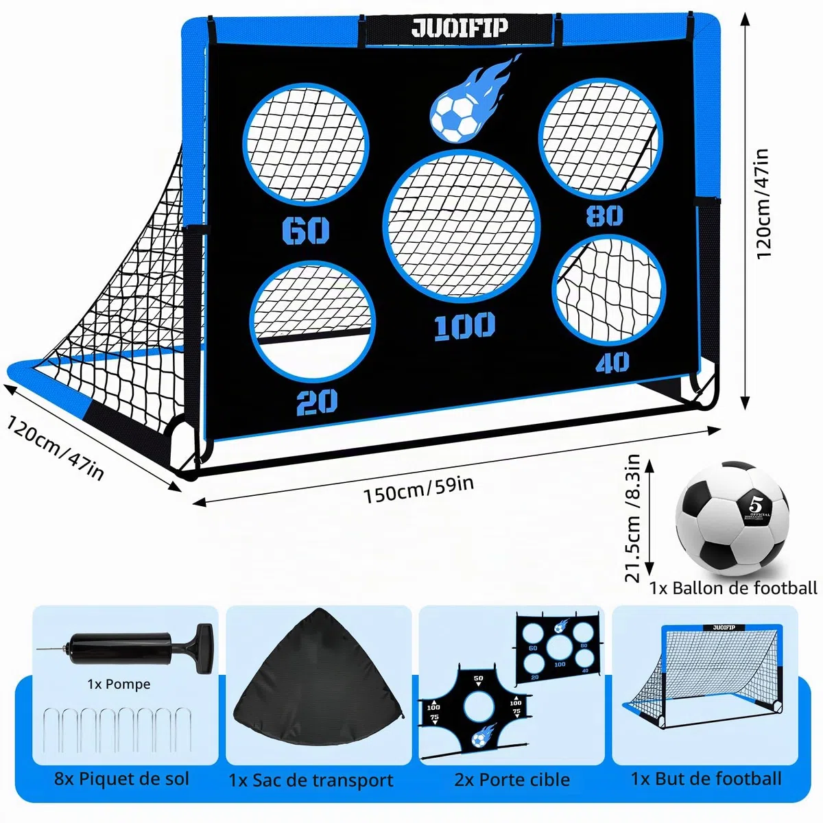 NZQXJXZ But de Football 3-en-1 pour Enfants, Filet de Football 150 x 120 cm, poteaux de But pour Jardin avec 2 Tissus interchangeables et Un Ballon, Sac de Transport, Montage Facile et Pliable adapté