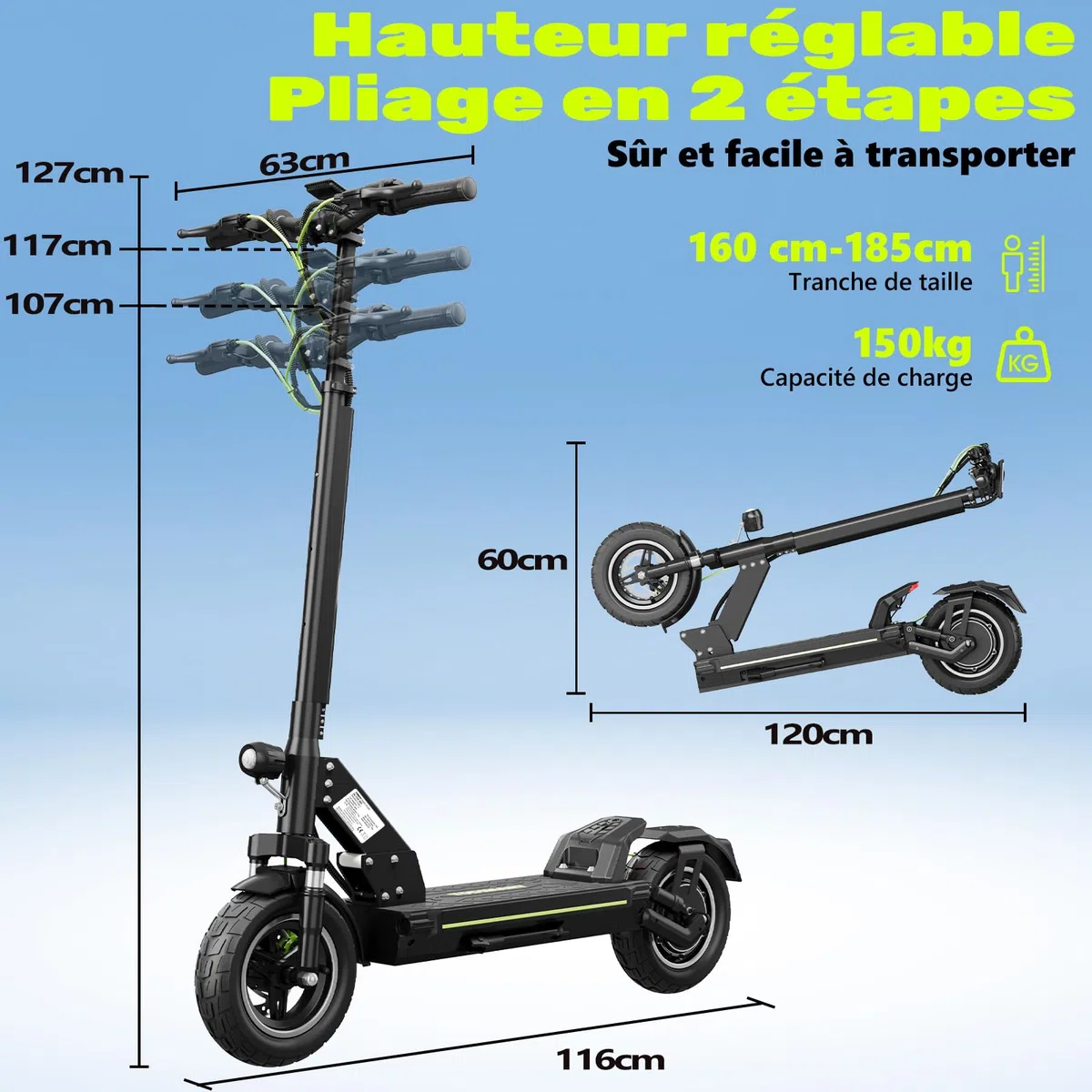 Trottinette Électrique Adulte Tout Terrain, Batterie 48V 18,2Ah Moteur 1000W*2, Puissante Pliable Grande Autonomie Double Suspension Antivol Ultra Légère avec Application, Scooter Electrique Adulte