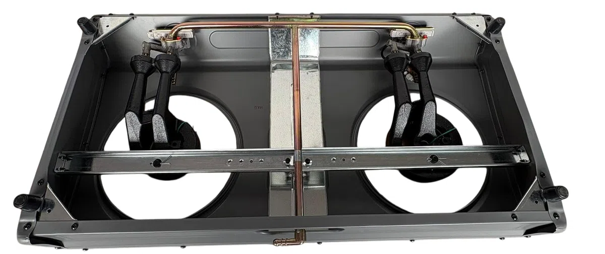 Réchaud à Gaz 2 Feux Portable 7700W - Double Brûleur Fonte Haute Puissance - Allumage Piézoélectrique Sans Piles - Acier Facile à Nettoyer - Idéal Camping, Caravane, Intérieur et Extérieur
