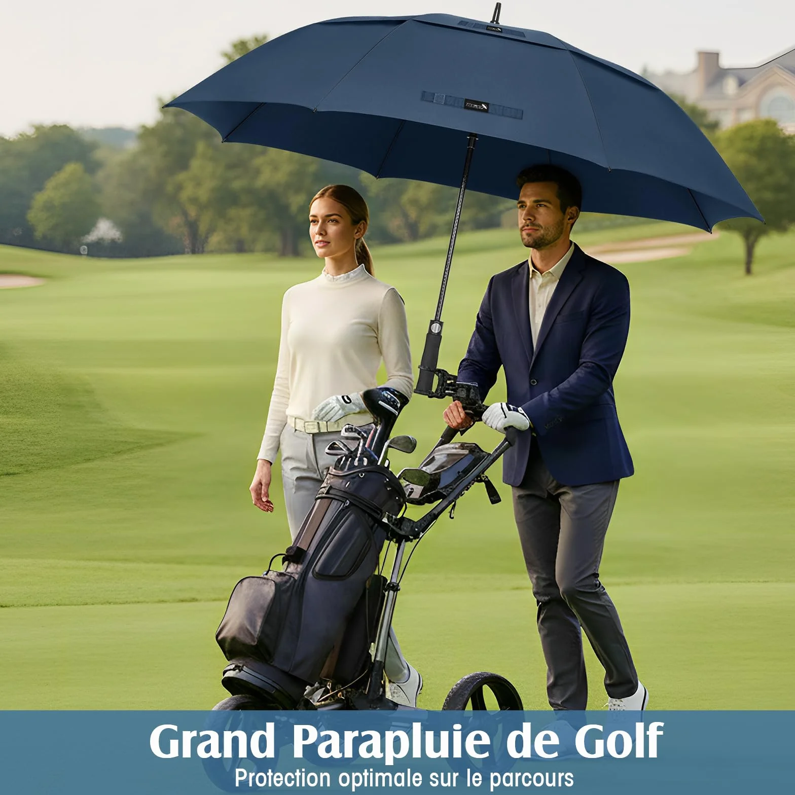ZOMAKE Grand Parapluie XL/XXL, Parapluie Golf Grande Taille pour 2 Personnes, Solide et Résistant au Vent Fort et aux Tempêtes, Ouverture Automatique, Homme & Femme, Idéal Golf, Voyage, Quotidien