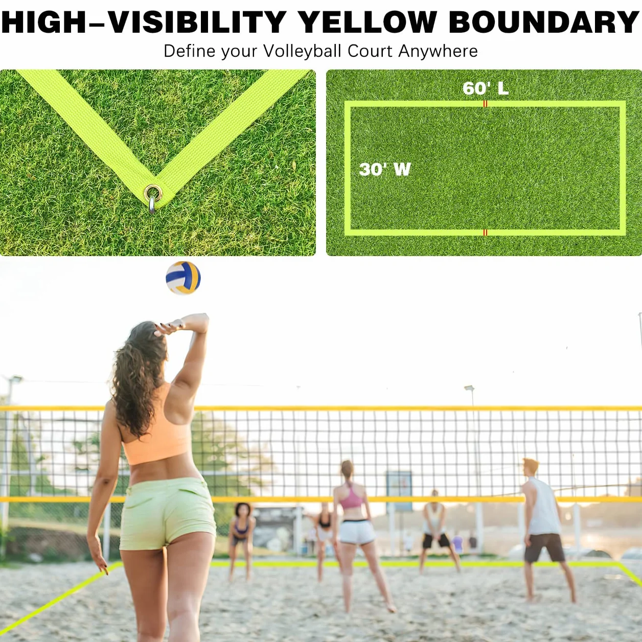 Ensemble Volleyball Badminton Jardin Filet Portable Tout-en-Un avec 4 Raquettes Volants Sac