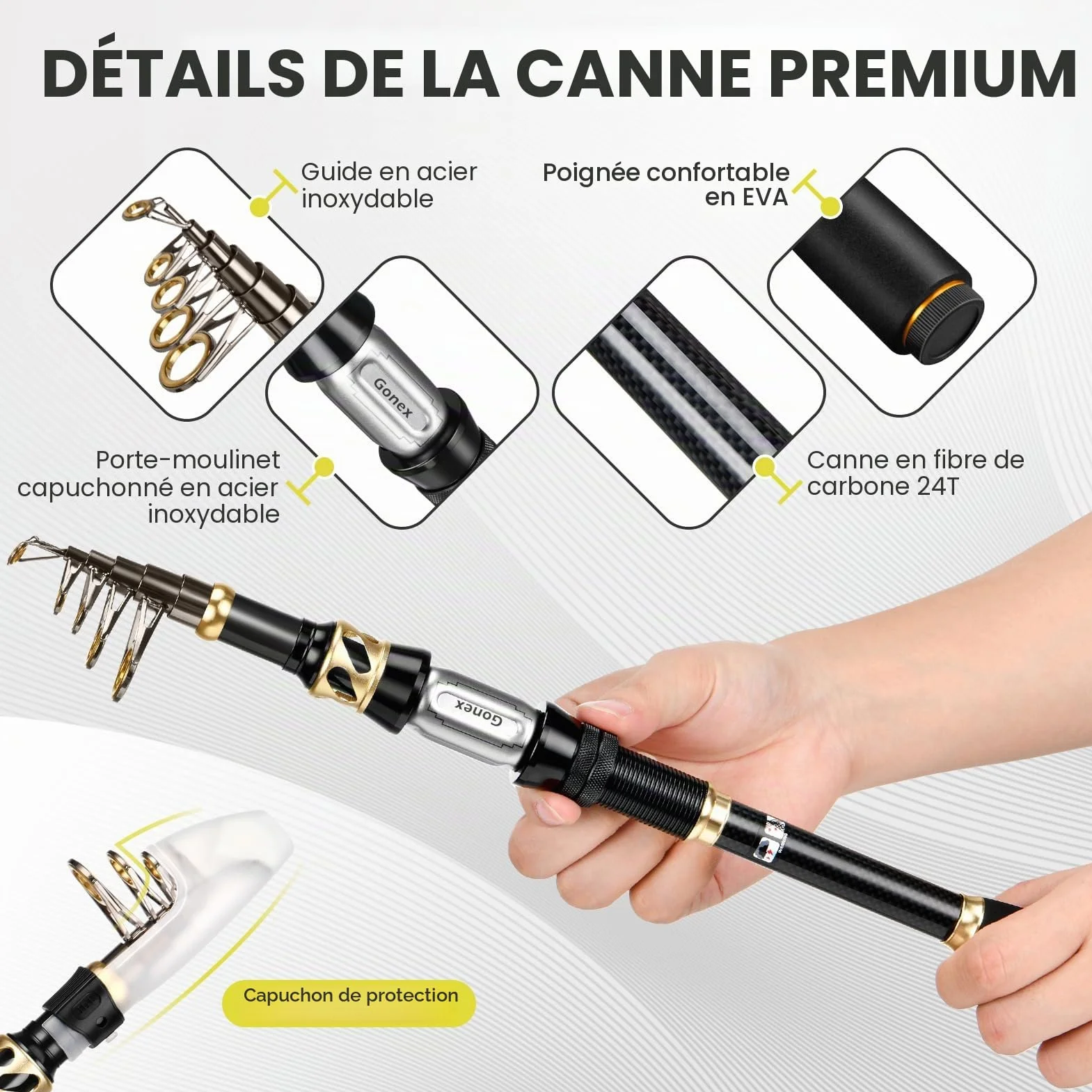 Gonex Ensemble de Canne à Pêche Télescopique et Moulinet avec Ligne de Pêche, Kit de Leurres de Pêche et Sac de Transport pour l'eau Douce ou La Mer Salée, 4 Tailles Disponibles