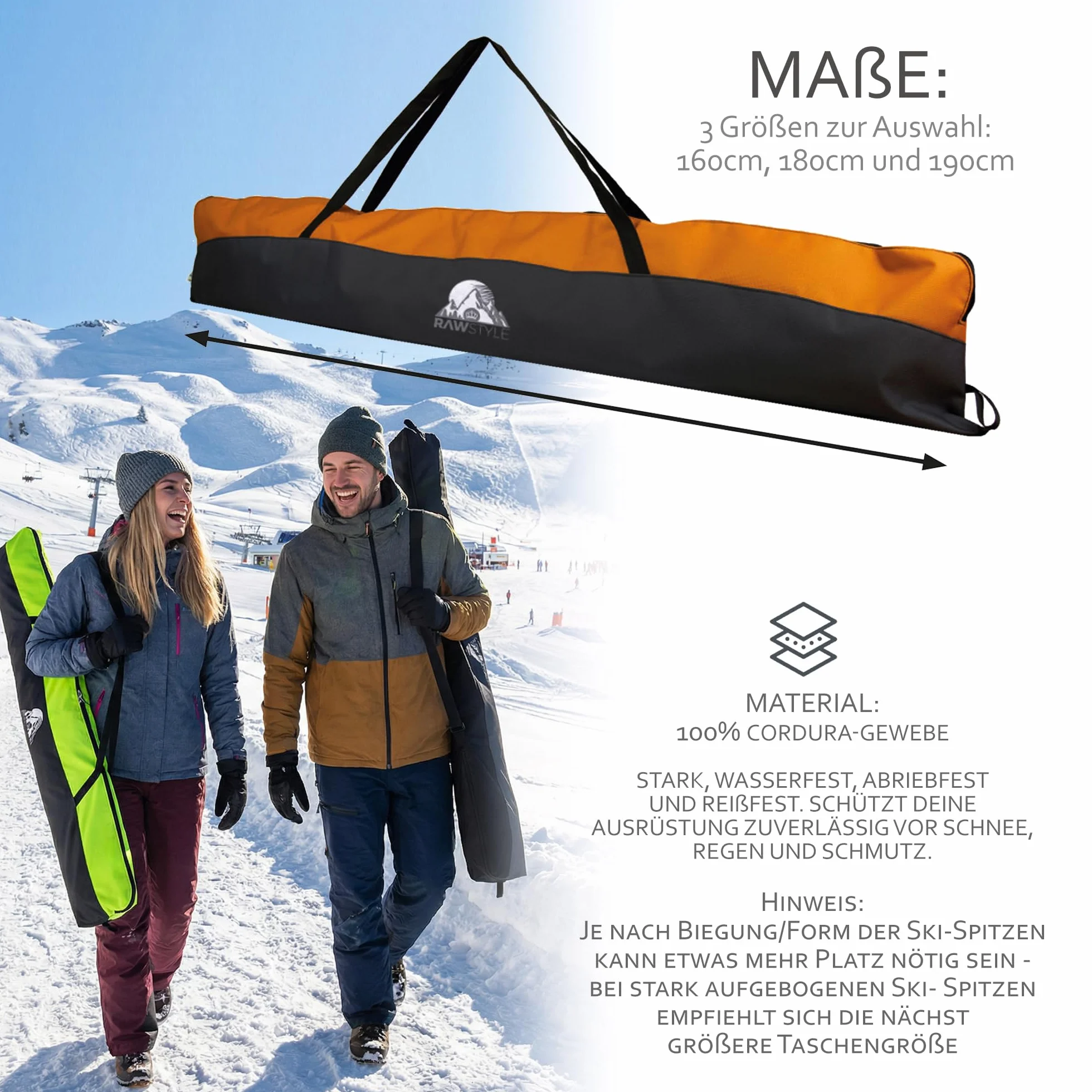 Rawstyle Sac de Ski pour Adultes - Étanche - 160 cm ou 180 cm - Modèle 2