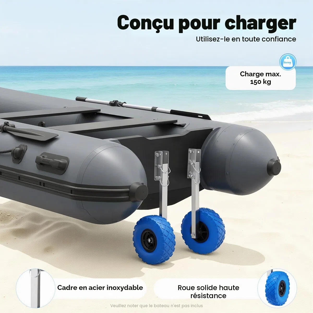 Roues arrière Sliping Roues de transport amovibles en acier inoxydable Roues de bateau Roues de bateau pneumatiques Roues de transport Roues de transport Sliping avec charge de 150 kg pour tous