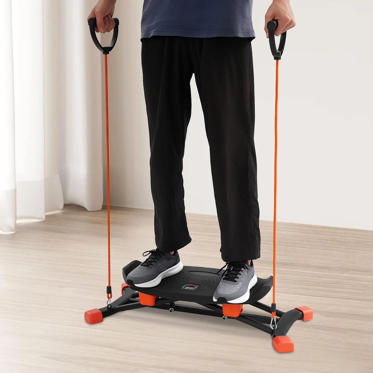 Machine de ski d'intérieur - Appareil d'entraînement de ski pour la maison avec bandes de résistance - Appareil de ski simulé pour entraînement complet du corps - Base antidérapante et affichage des