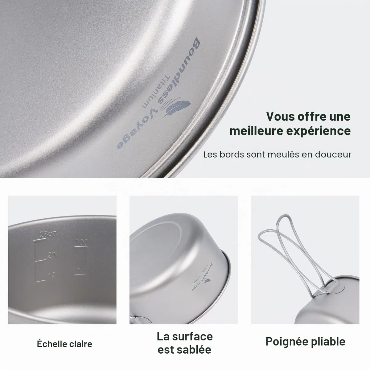 iBasingo Ensemble de Poêles en Titane Kit de Cuisine de Camping Ustensiles de Cuisine de Randonnée de Voyage Ensemble D'assiettes pour Bols de 1000ml et 500ml pour 1 Homme Ti2042C