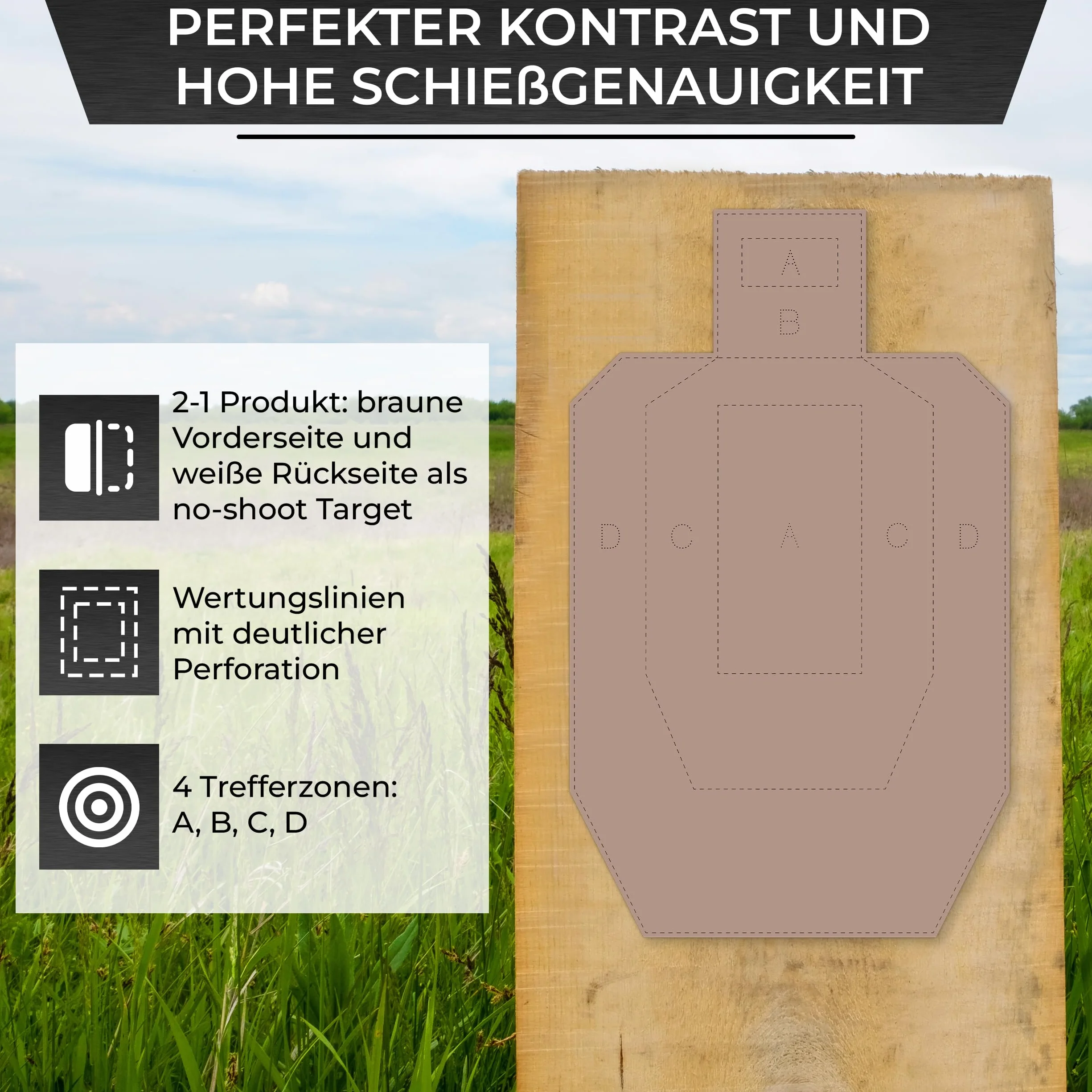 X-Targets USPSA/IPSC Metric Disque de compétition/carton ondulé Marron/Blanc Format 46 x 76 cm