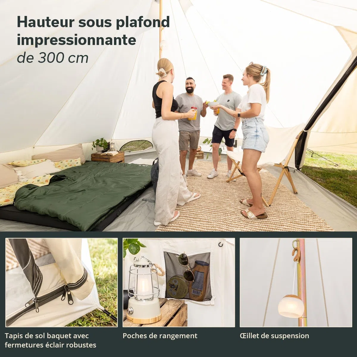 Skandika Tipii 400/500 Tente tipi 8/10 Personnes | Tente étanche en Coton, Colonne d'eau 4000 mm, moustiquaire | Yourte, Tente de Glamping, de Festival