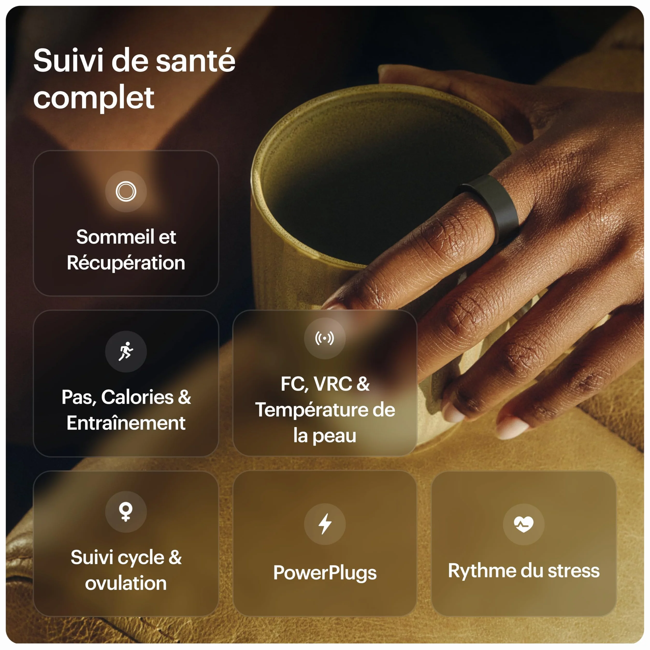 ULTRAHUMAN Ring AIR – Bague connectée suivi santé, kit mesure taille, suivi sommeil, bague intelligente