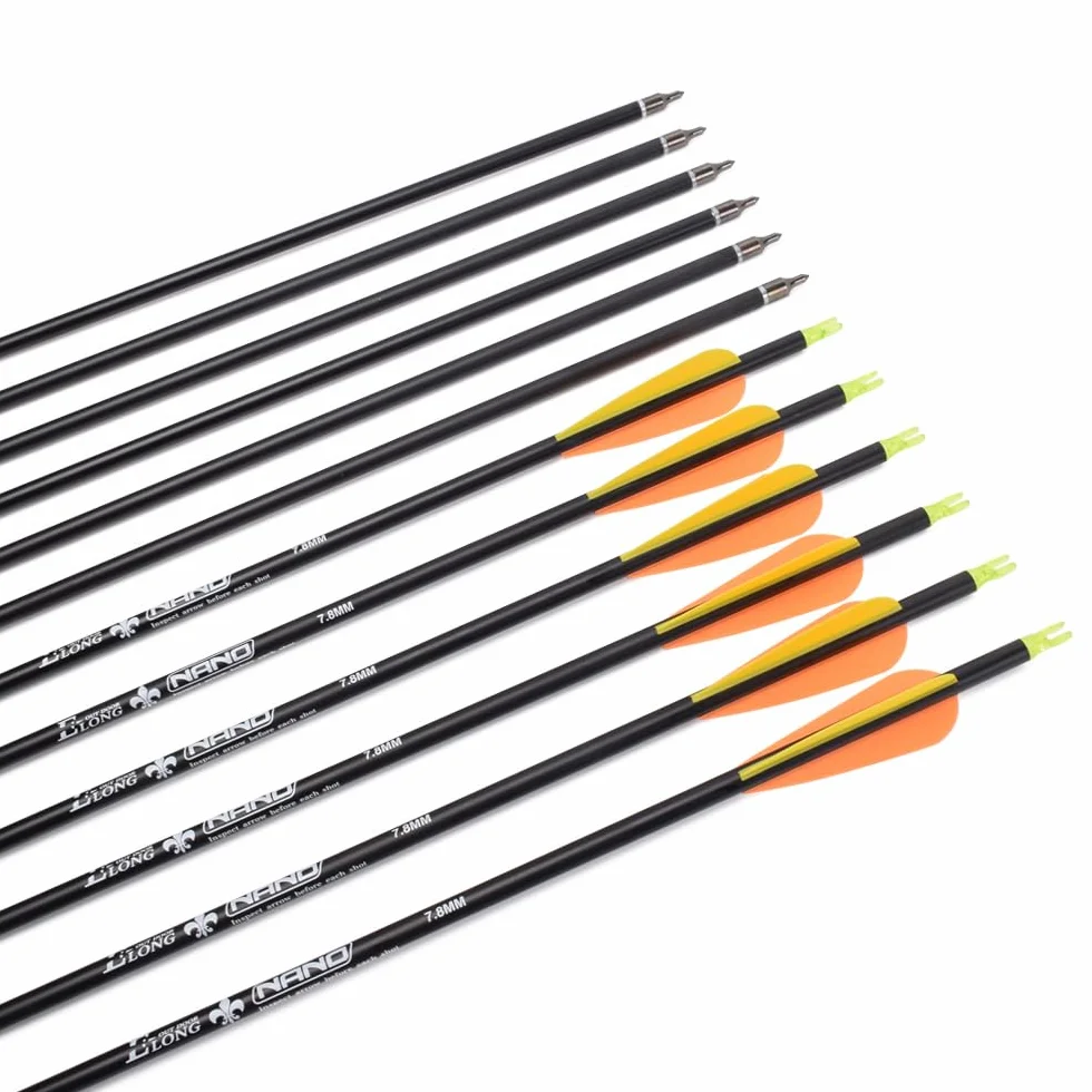 Flèche Arc Chasse 28 30 31 Pouces Flèche Carbone, Tir à l’Arc pour Entraînement et pour l’Arc Long, l’Arc Traditionnel et l’Arc Recourbé Arc à Poulies, 12 pcs