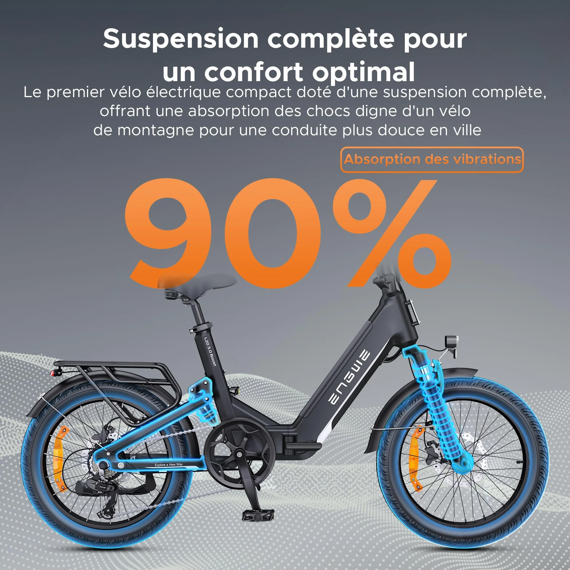 ENGWE Velo Electrique avec APP, Vélo électrique Batterie 48V 13,5 Ah jusqu'à 135 km, Capteur de Couple et Freins Hydrauliques, Pneus 20 * 3.0, 2 Heures de Charge