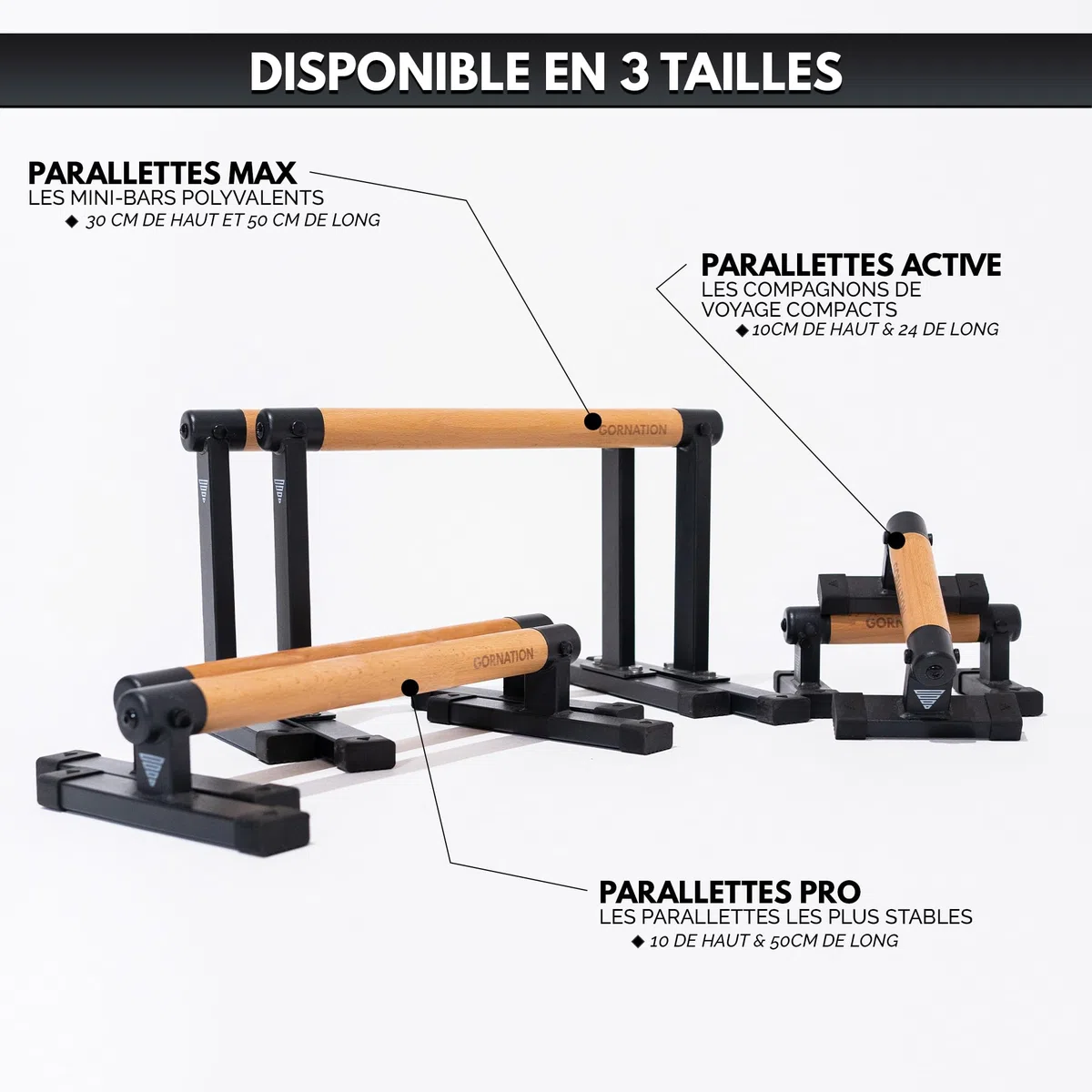 GORNATION Parallettes pour Calisthenics, Barres Parallèles de Street Workout pour Equilibres, Pompes et plus, Poignées de Pompes Antidérapantes en Bois pour Fitness, Accessoire Musculation