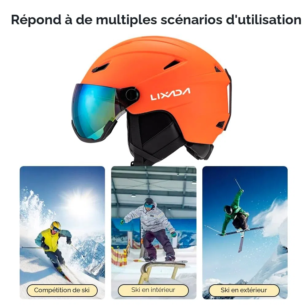 Lixada Casque de Ski et Snowboard, Casque À Neige avec Lunettes de Ski Anti-buée Anti-UV léger Adultes Antichoc et Universel pour Skating 2 Tailles Disponibles