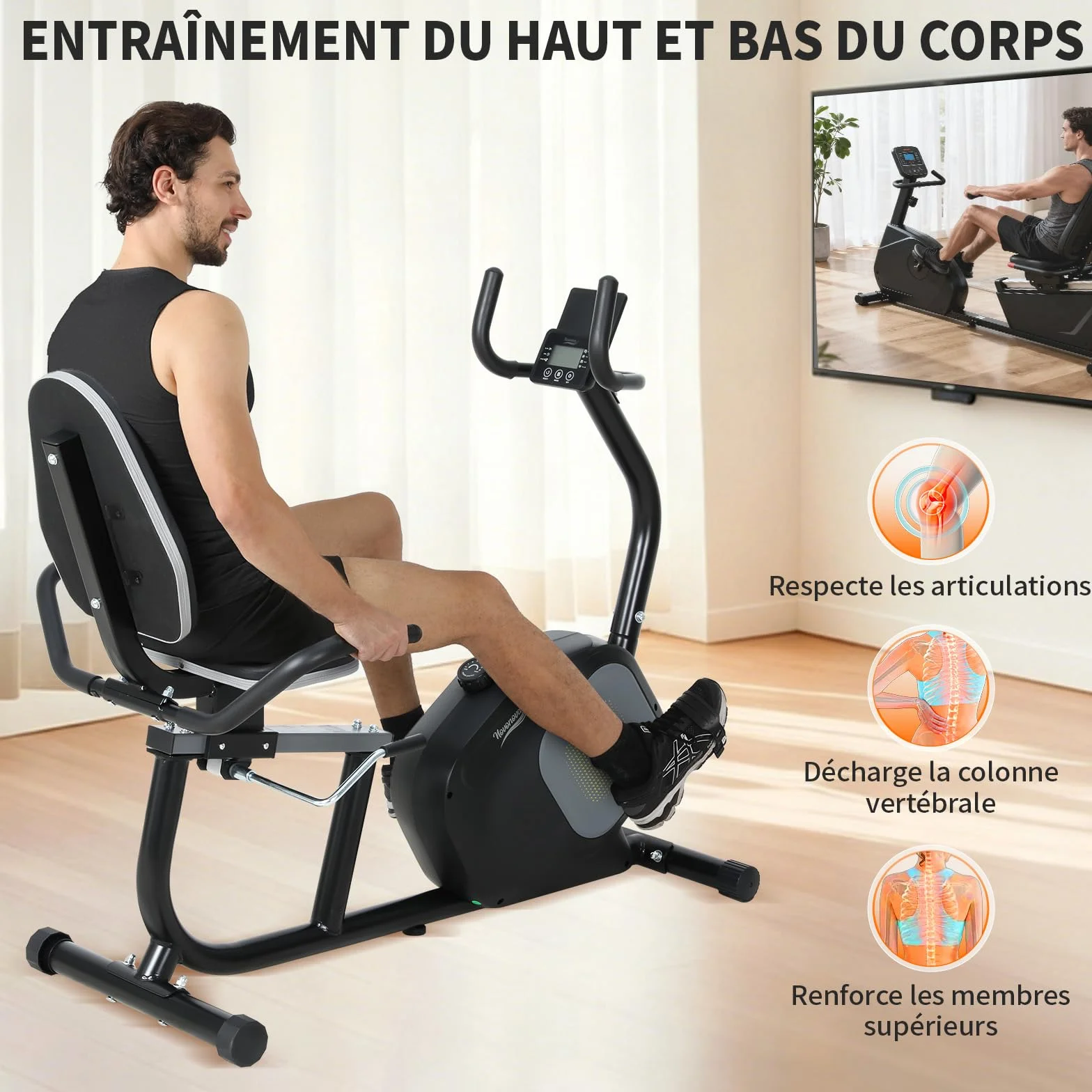 Vélo d'Appartement, Vélo Couché Semi-allongé Magnétique avec 16 Niveaux de Résistance Réglables, Vélo de Fitness avec Écran LCD, Poignées de Fréquence Cardiaque, Capacité de Charge de 100 kg