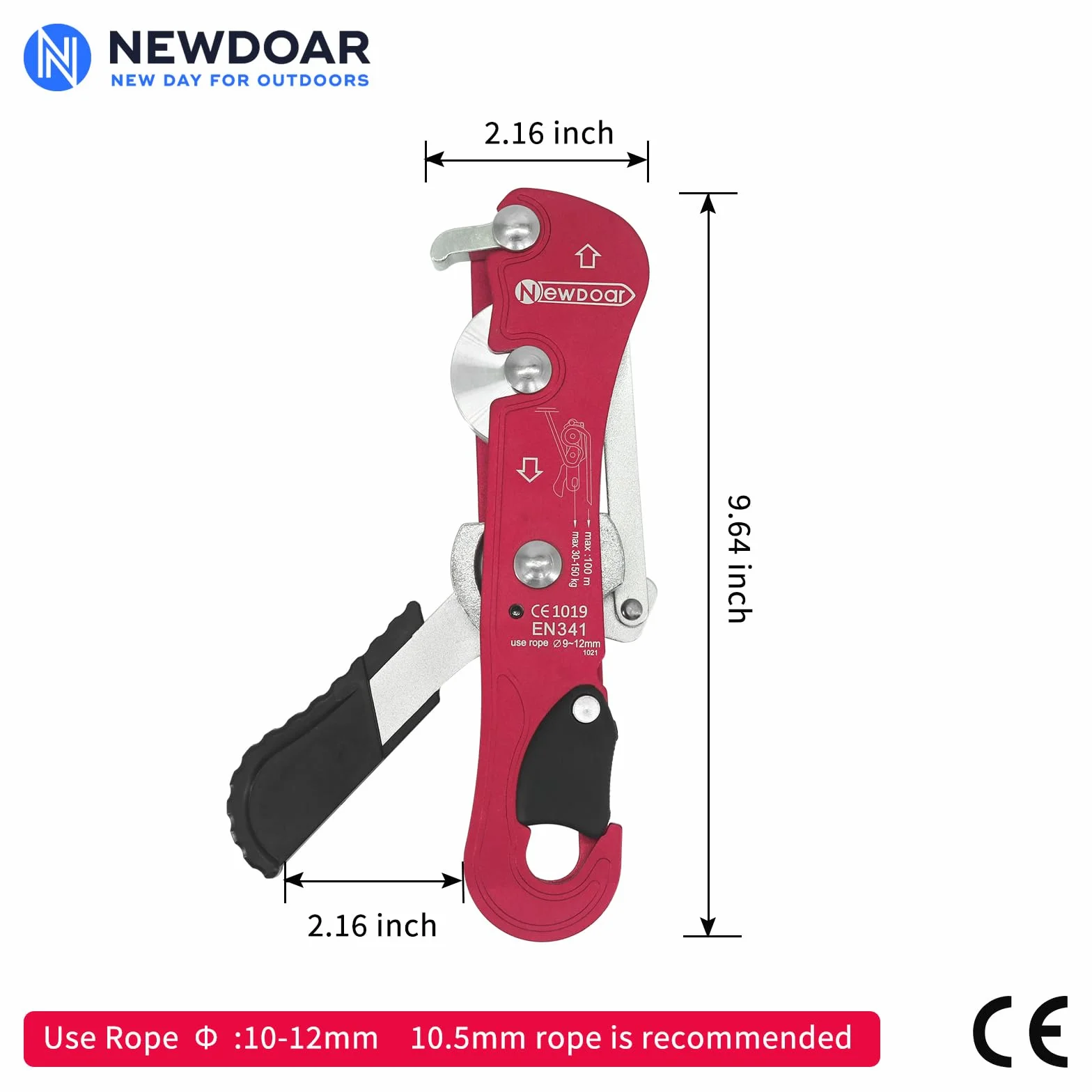 NewDoar Descendeur d'escalade pour cordes 9-12 mm - Certification CE