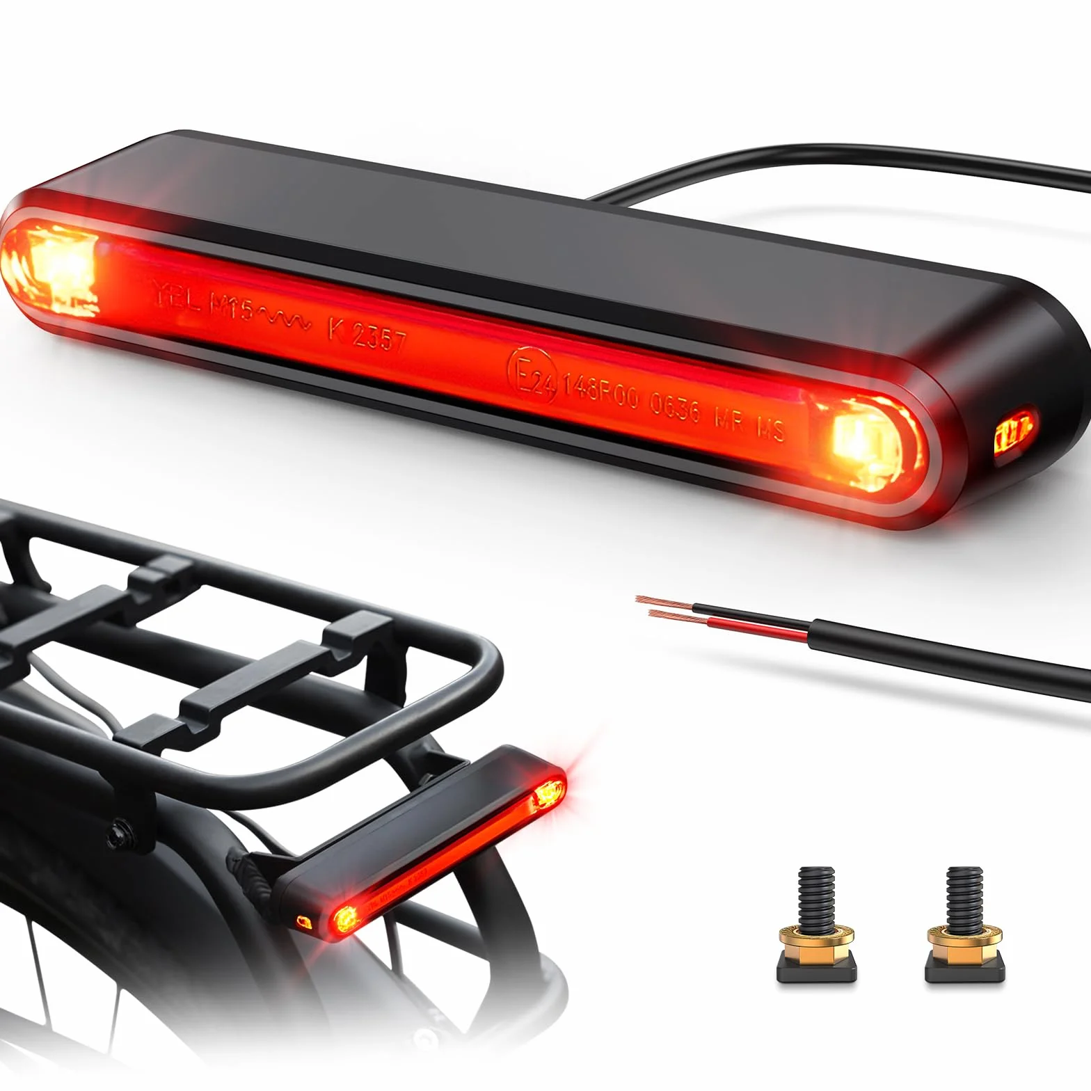 Ebike Feu arrière LED 6-12 V avec feu de freinage, homologué StVZO pour vélo électrique, étanche IPX5, avec câble, sûr et fiable