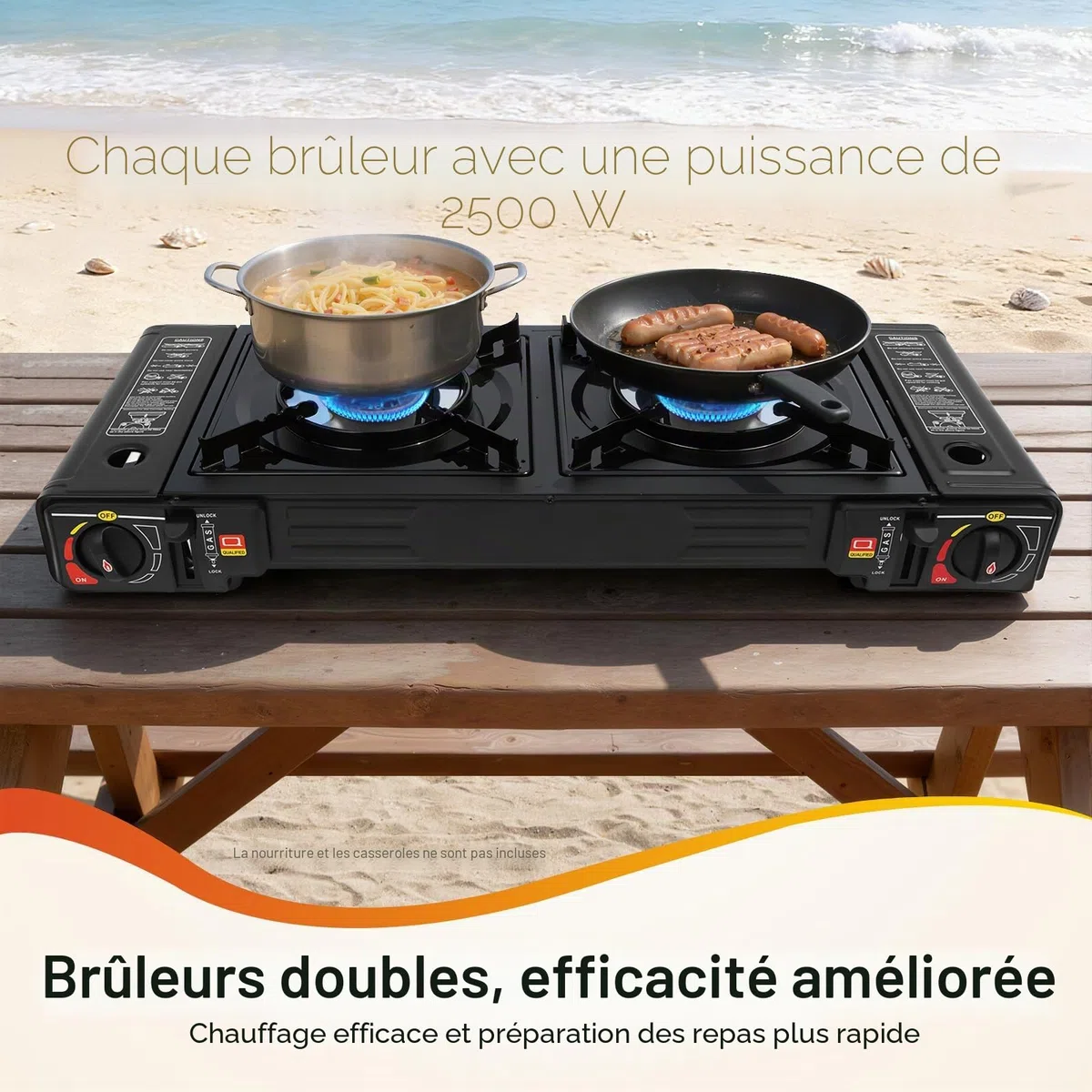 Réchaud de camping avec plaque de cuisson et valise, Réchaud à gaz à 2 feux Cuisine Portable 2X Brûleurs En aluminium Pour pique-nique en plein air