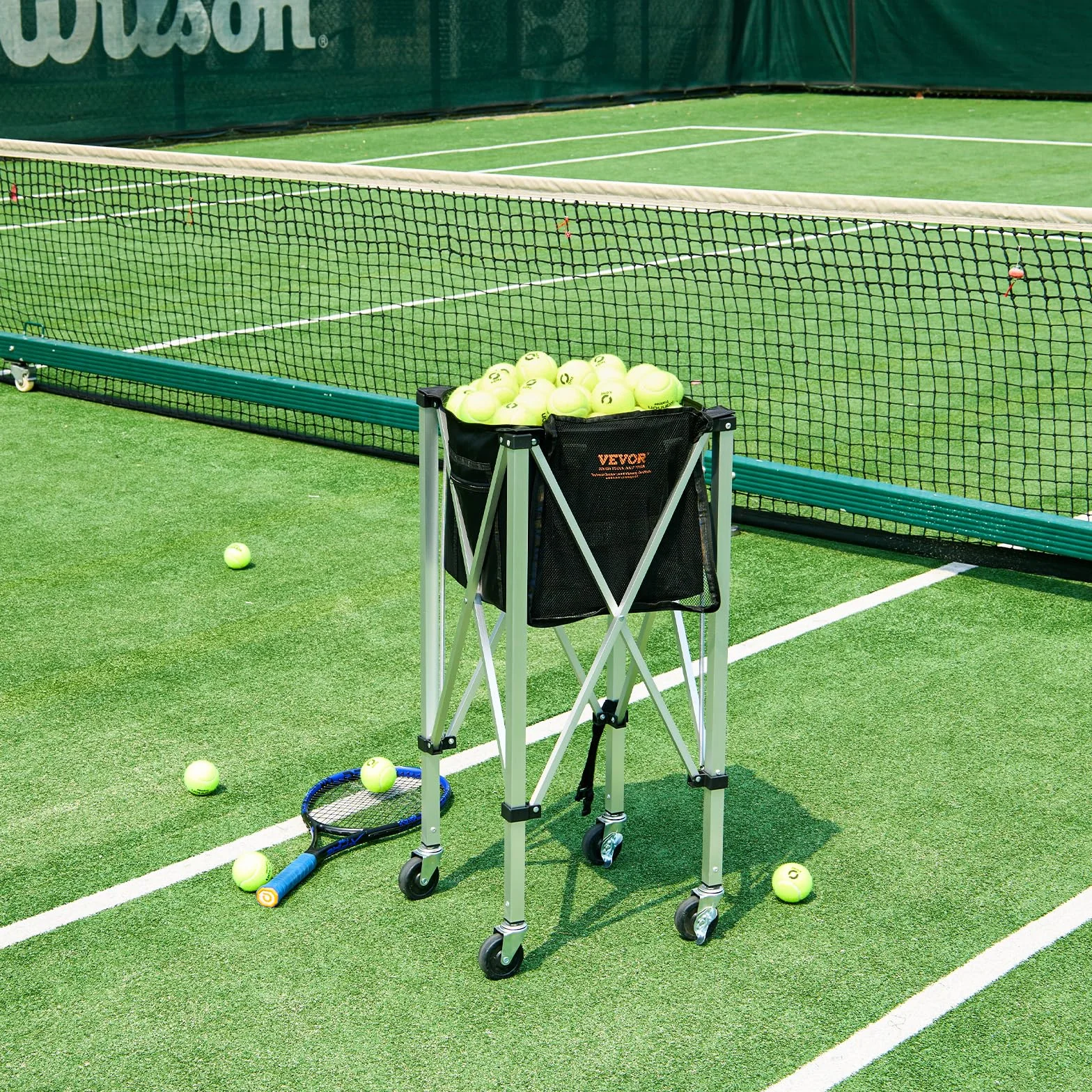 VEVOR Panier à Balle de Tennis Pliable 150 balles Chariot Alliage d'aluminium