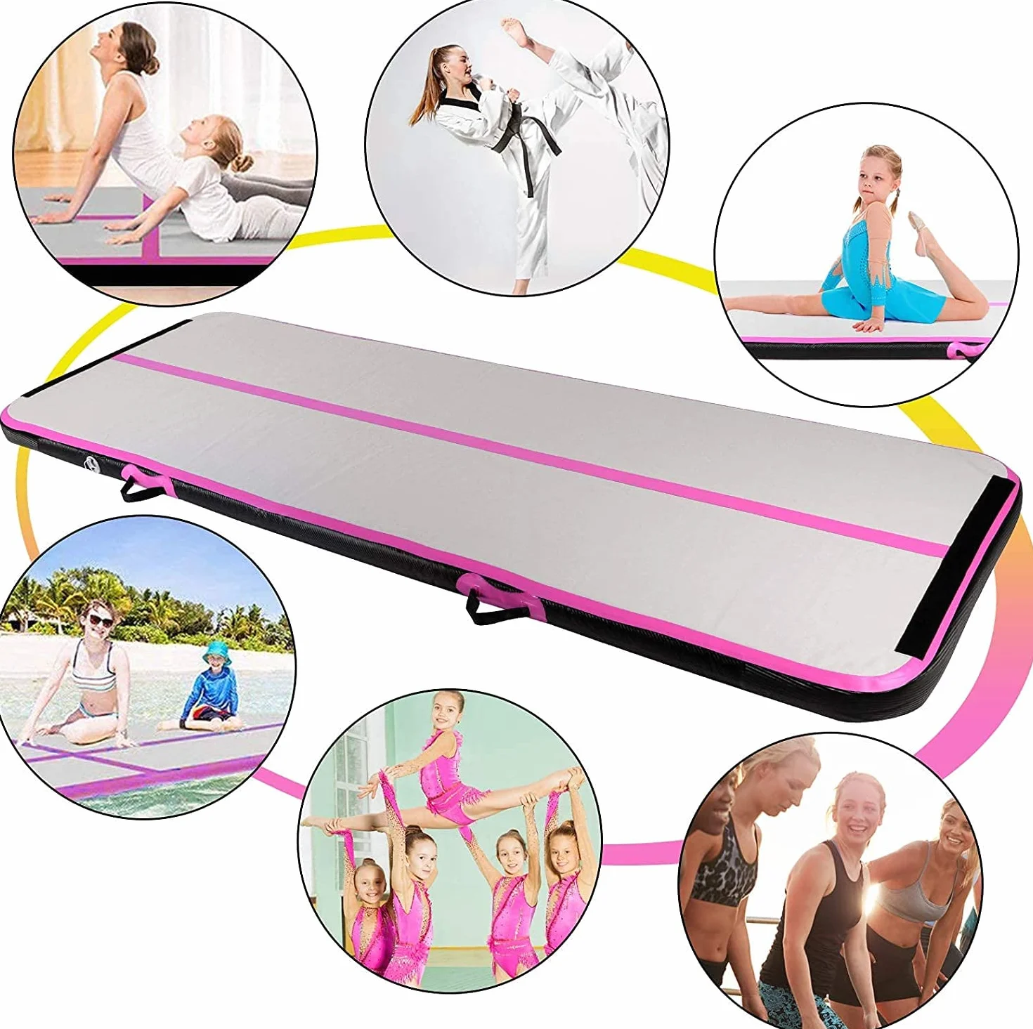 EVOLAND Tapis de gymnastique gonflable, tapis gonflable avec pompe électrique, tapis de gymnastique pneumatique, yoga, taekwondo, gymnastique au sol, natation, 300 x 100 x 100 x 100 x 10 cm