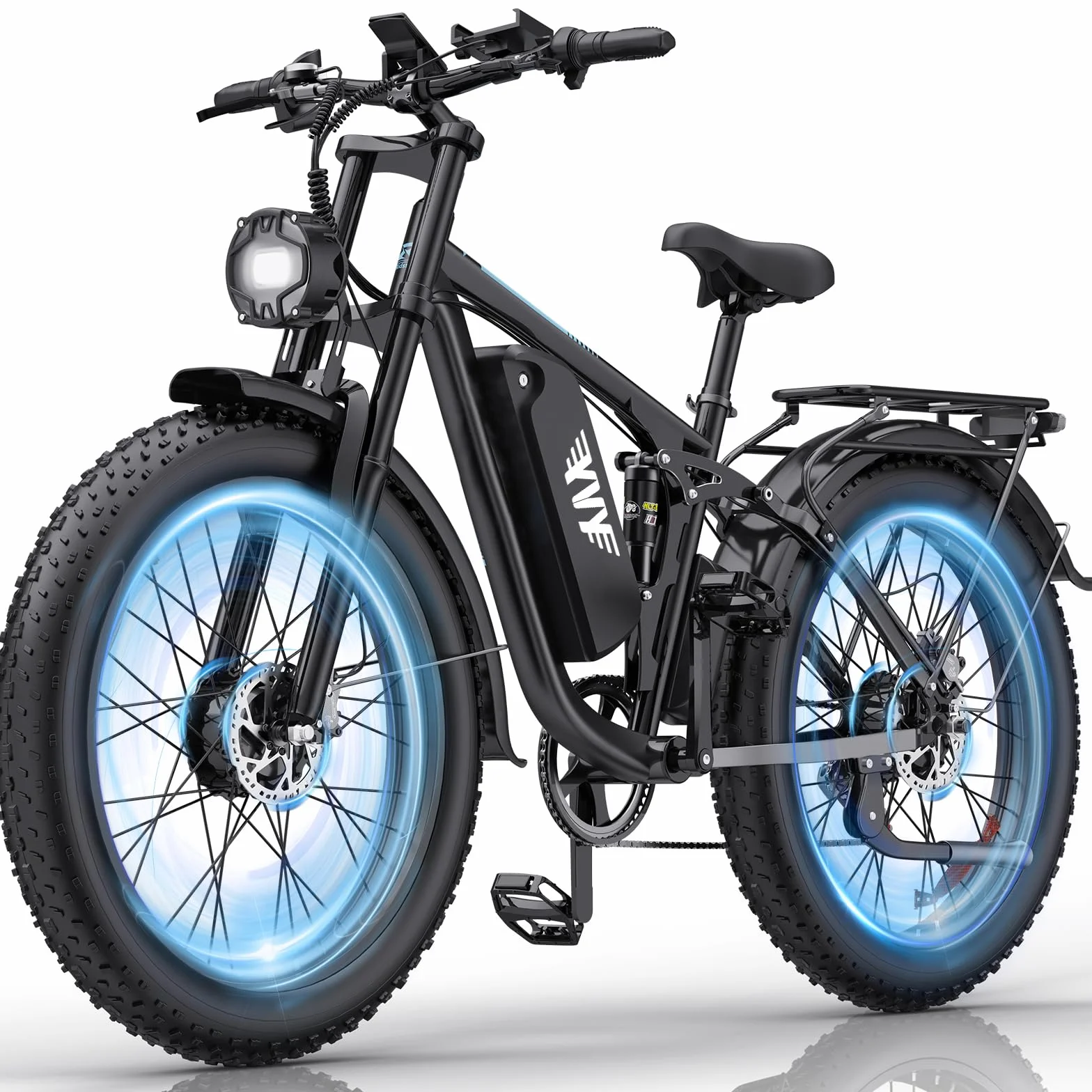 YVY C26 Pro Vélo Électrique, Autonomie 120km, Batterie Amovible 48V 23Ah, Double Moteur 180Nm, Fat Bike Électrique, VTT Électrique 7 Vitesses, E-Bike Double Suspension, Double Disque, Écran LCD