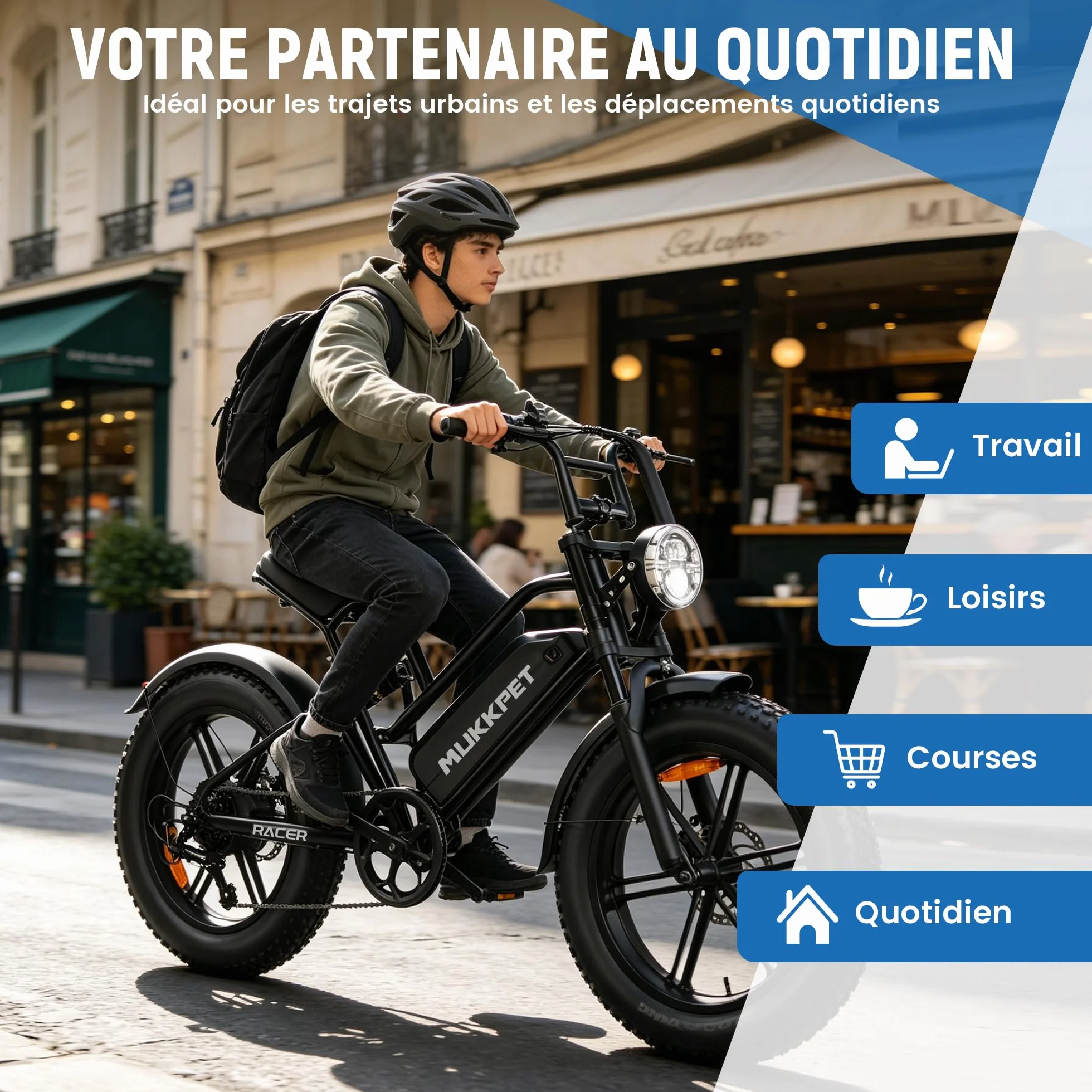 Mukkpet Racer Vélo électrique 48V 18Ah 864Wh pour Adultes, Jusqu’à 120 km d’autonomie, Fat Tire 20” x 4.0 Tout Terrain, Double Suspension, vélo électrique Adulte (Black)