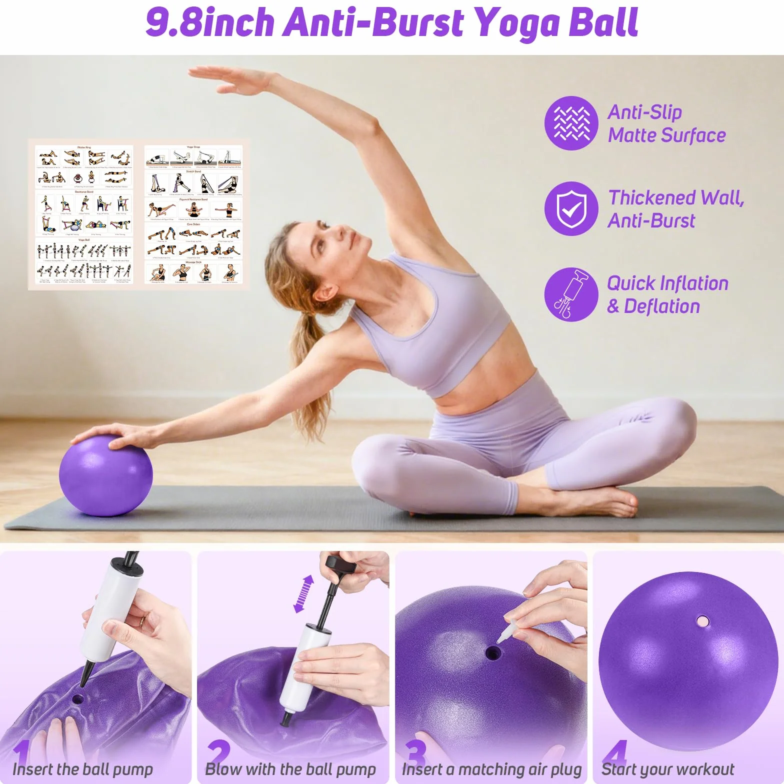 Asten Kit de pilates à domicile pour femme : équipement de Pilates, anneau et balle de Pilates avec bandes de résistance, curseur de base, rouleau en mousse, kit essentiel de pilates pour entraînement