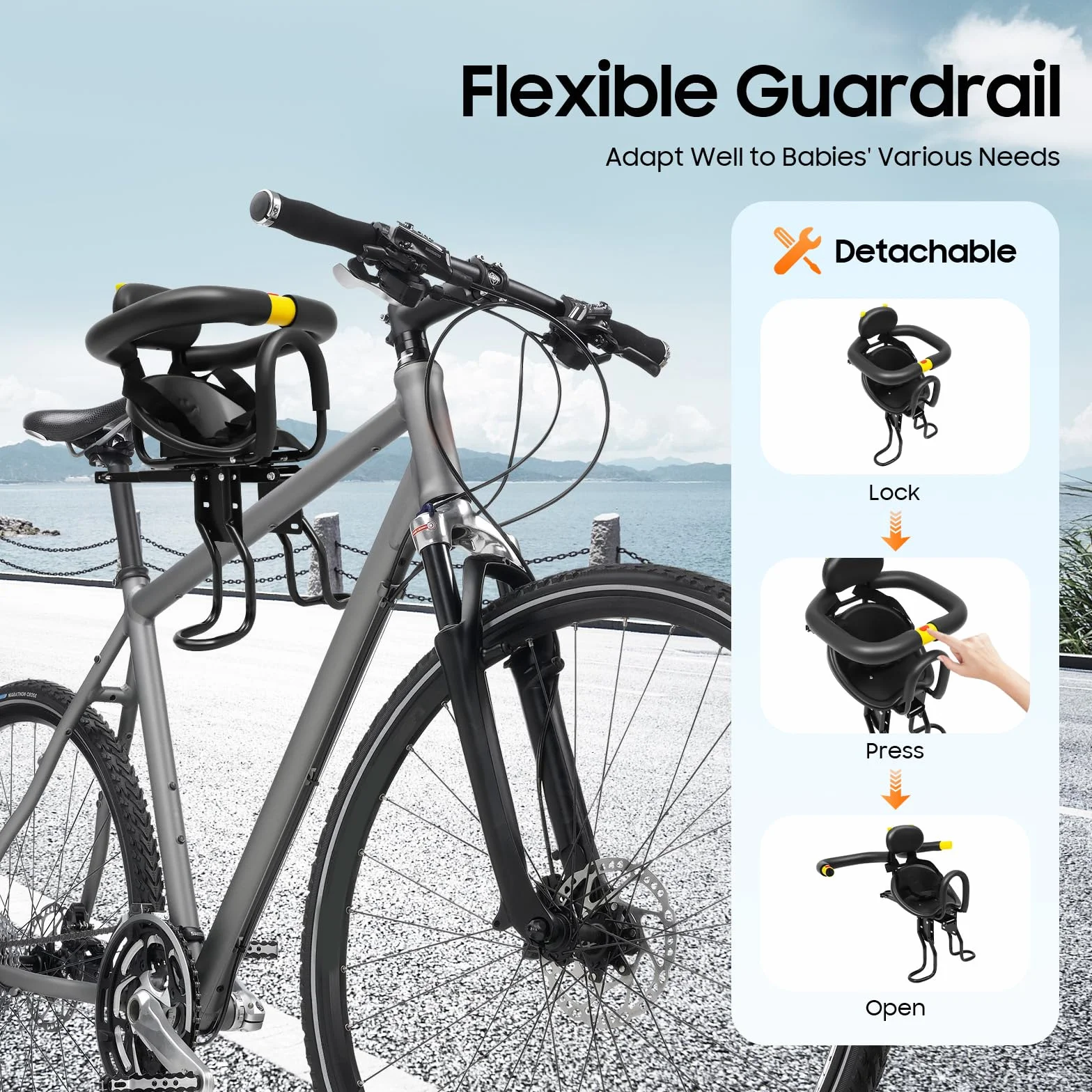 Siège de vélo pour enfant avant - Siège enfant arrière jusqu'à 35 kg - Siège de vélo pour enfant de 1 à 5 ans - Avec ceinture de sécurité et arceau pliable - Pour VTT, vélo de ville et vélo pliant