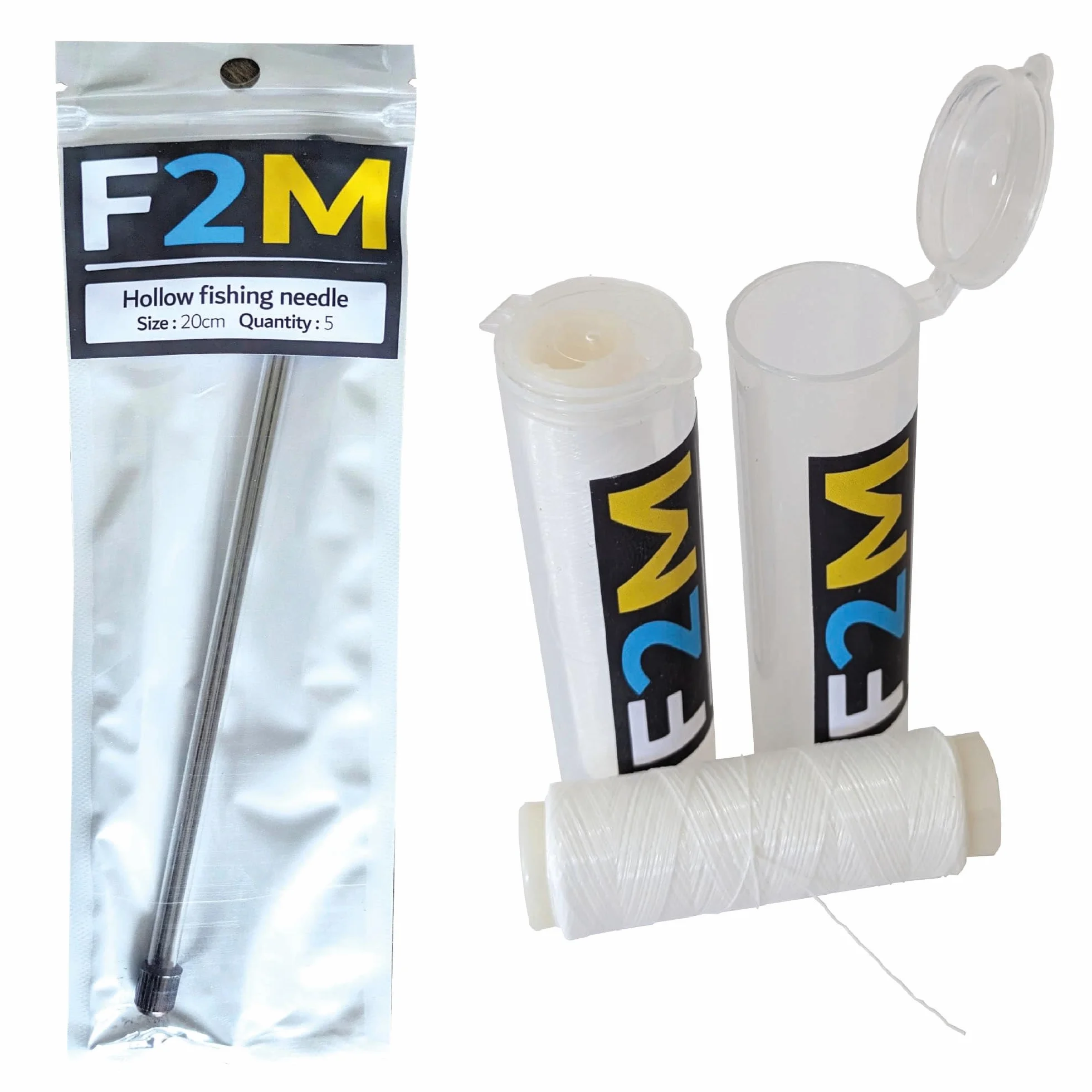 F2M - Pack pêche en surfcasting - Lot de 2 Rouleaux de Fil à ligaturer Les appâts + 1 Boite de 5 Aiguilles à locher Les vers