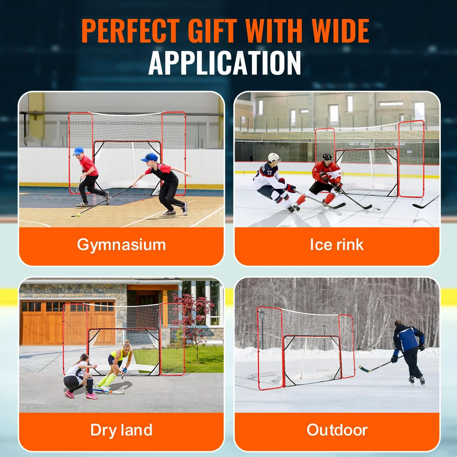 VEVOR But de Hockey avec Pare-Ballons et Cibles, Filet de Hockey 183 cm, Ensemble d'Entraînement de Hockey Professionnel en Acier, Portable, Assemblage Facile, Intérieur Extérieur, Blanc/Rouge
