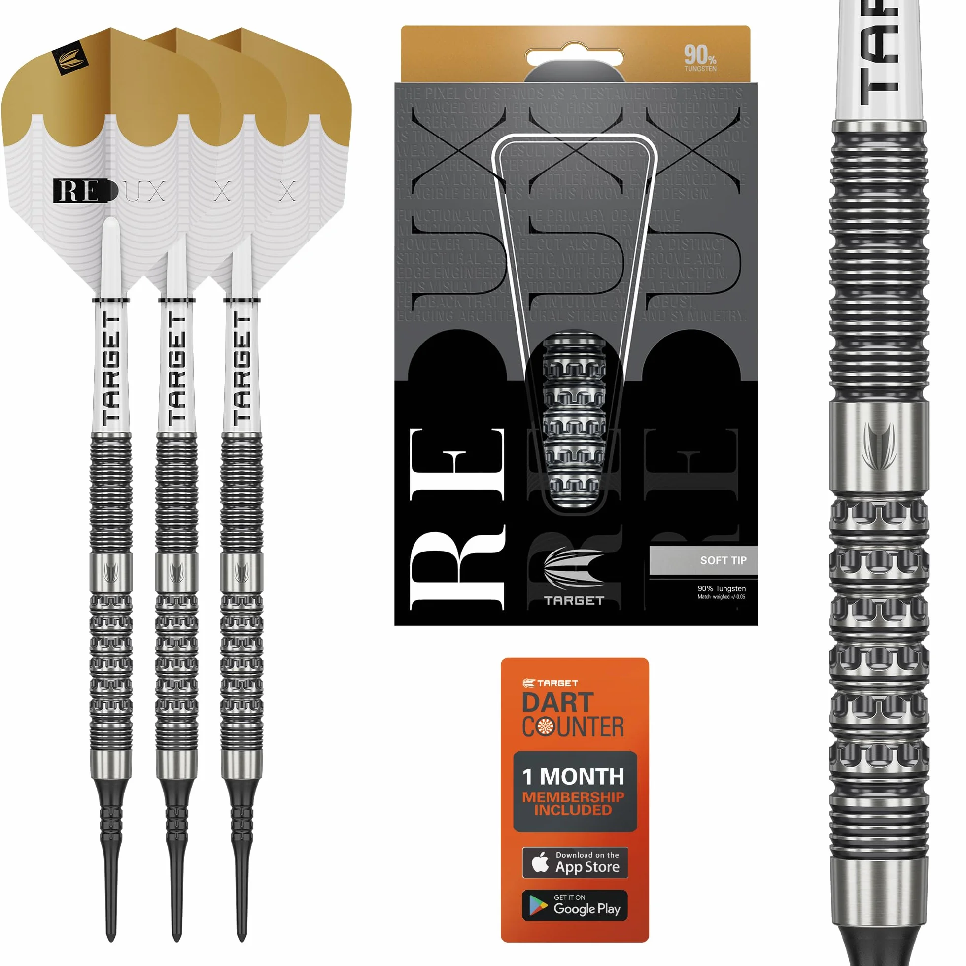 Target Darts Redux Jeu de Fléchettes à Pointe Souple 18G 90% Tungstène Ailettes Pro Ultra N° 6 Tiges Pro Grip Tag Pointes Pixel