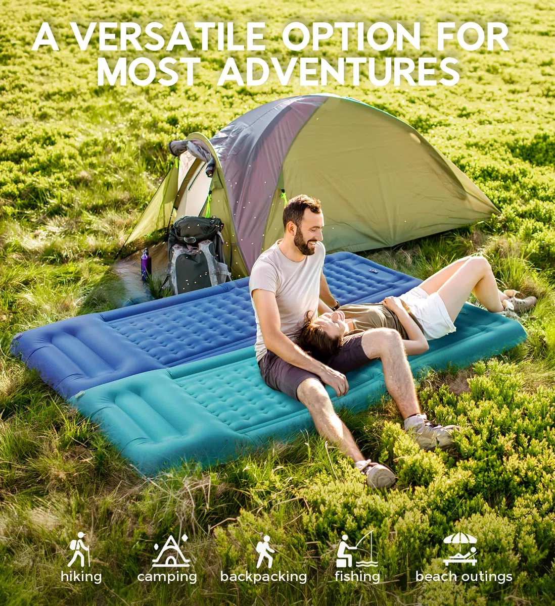 Matelas Gonflable 1 Place 12CM Matelas Camping, Matela s Autogonflant 1 Personne avec Pompe à Pied Mate Las Gonflable Camping Oreiller pour Campin g, Randonnée, Plage, Bleu Paon