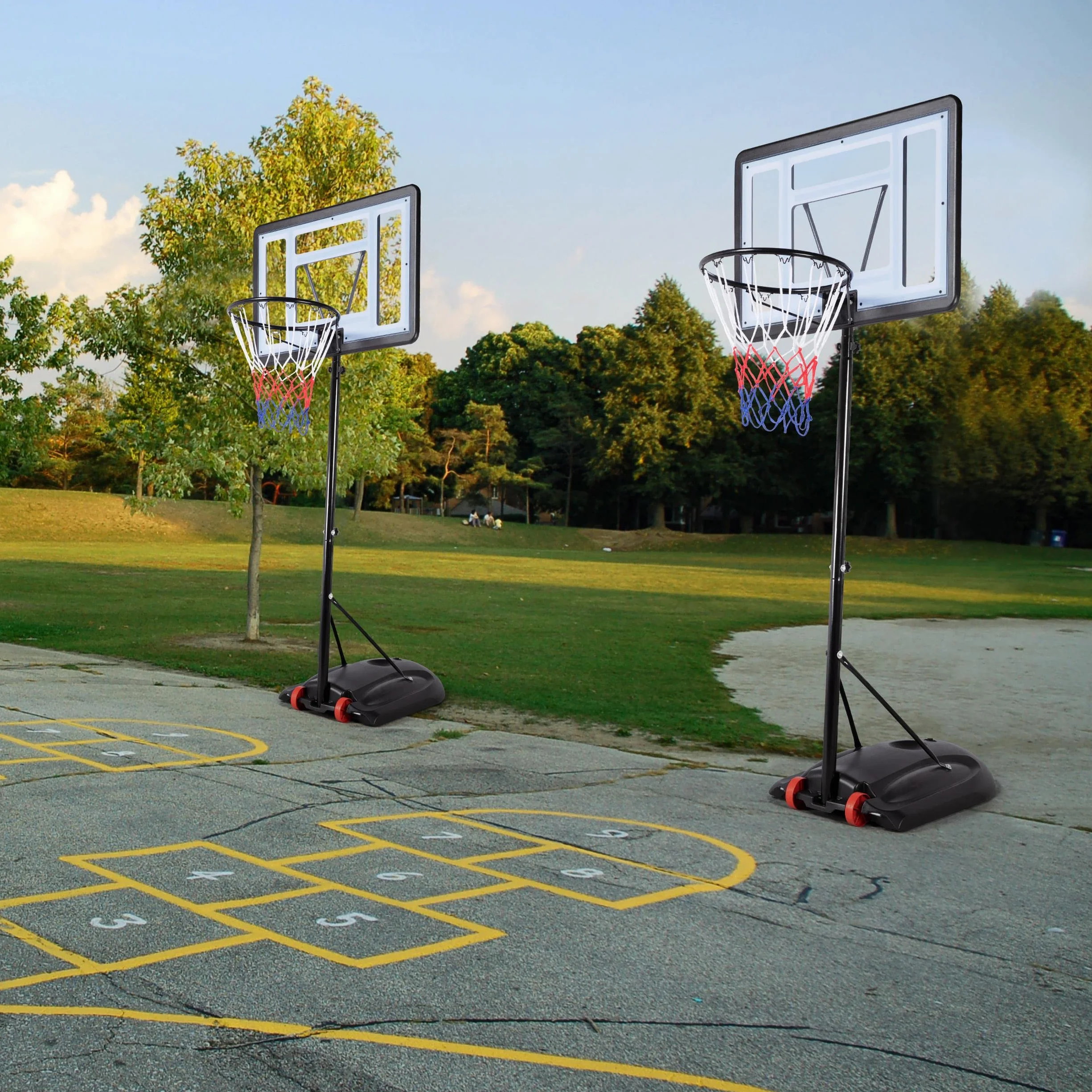 Yaheetech Panier de Basket sur Pied Exterieur Hauteur Réglable 219-279 cm Deux Roues avec Poteau Panneau Panier de Basket-Ball Remplir d’Eau ou de Sable Noir