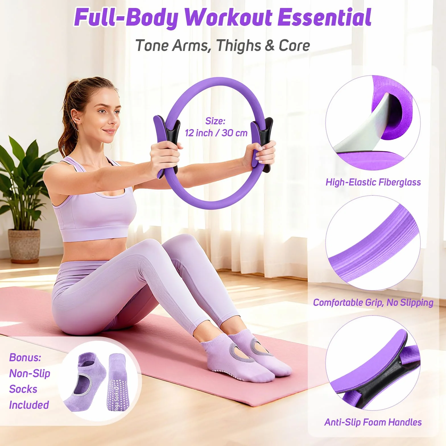 Asten Kit de pilates à domicile pour femme : équipement de Pilates, anneau et balle de Pilates avec bandes de résistance, curseur de base, rouleau en mousse, kit essentiel de pilates pour entraînement