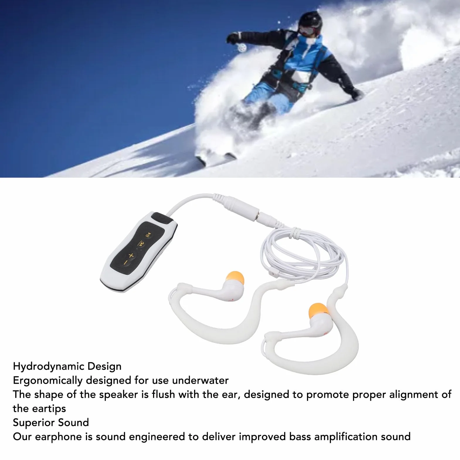 Zunate Écouteurs Lecteur MP3 sous-Marin étanche 8 Heures de Lecture Blanc
