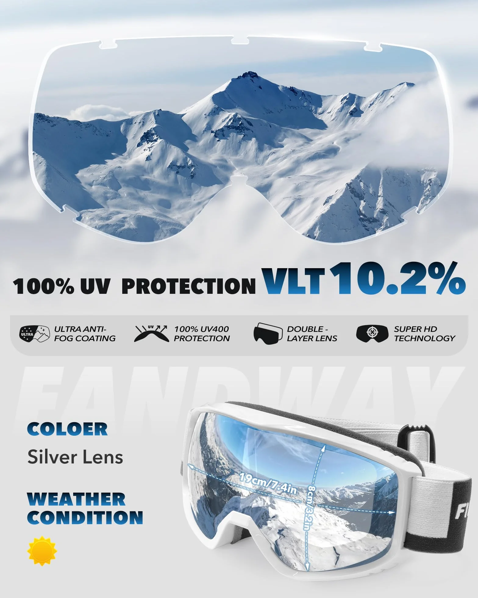 Findway Masque de Ski, Lunette de Ski pour Homme Femme Adulte, Masqué Ski OTG pour Ski et Snowboard Anti-buée, Anti-UV Photochromique Lentille Sphérique