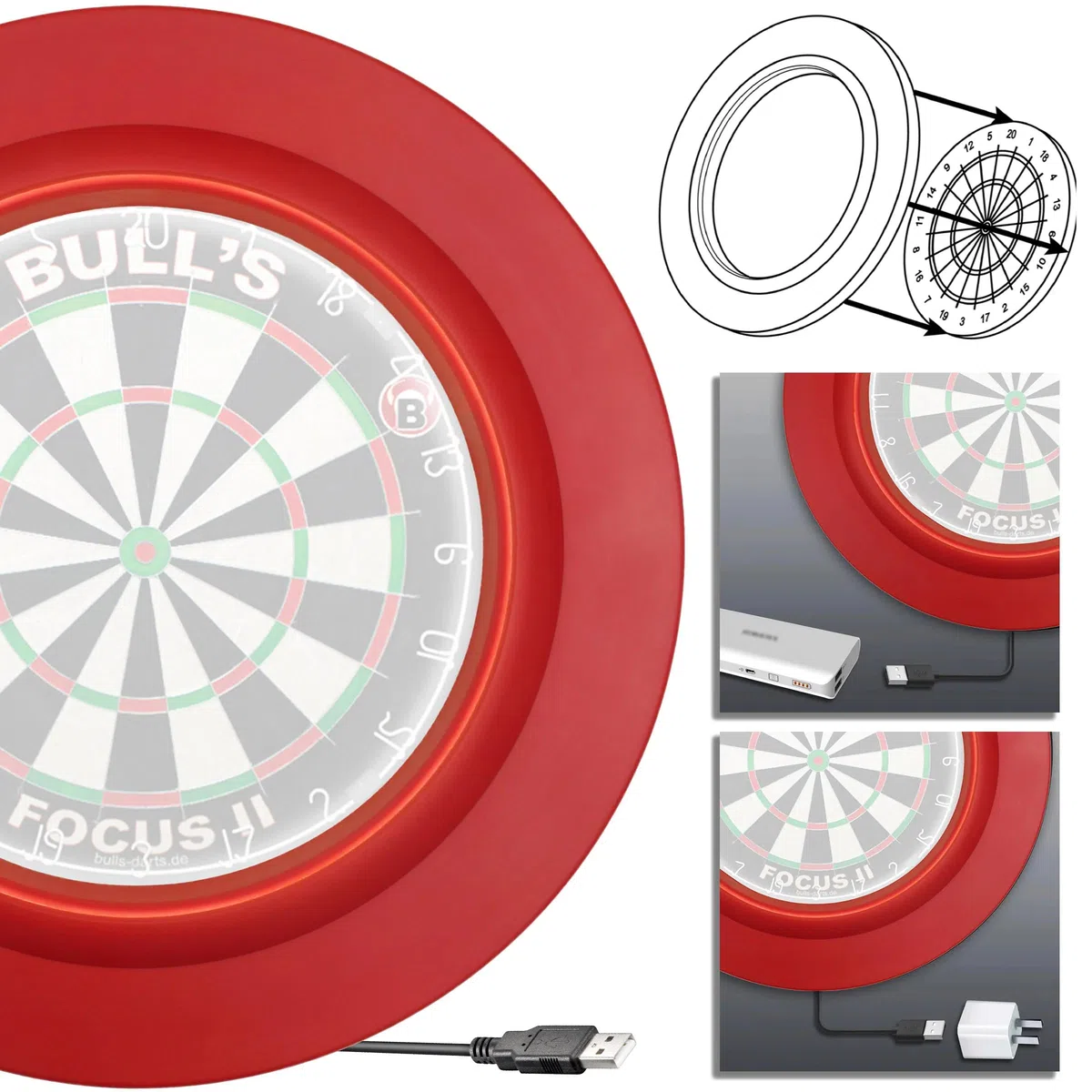 Bull's Dart Lightning LED PU Surround Cible de fléchettes Éclairage cible de fléchettes Lumière Combinaison Surround et éclairage
