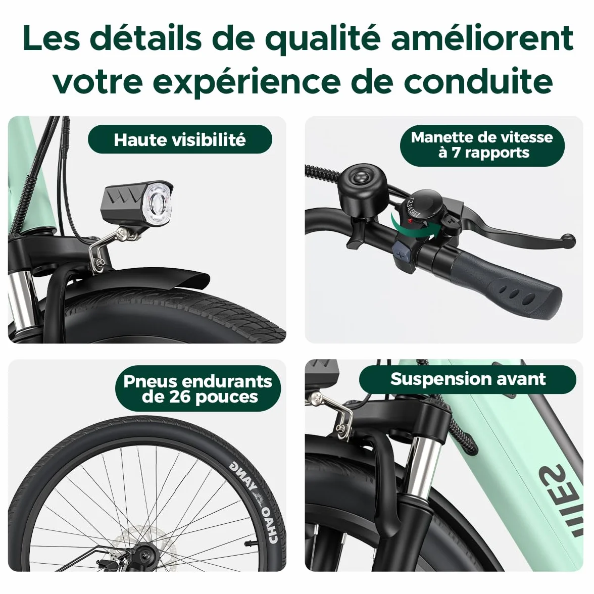 HillMiles Vélo Électrique Adulte 26", Batterie 36V 13Ah Amovible, Autonomie 100 km, 25 km/h, 7 Vitesses, 5 Niveaux Assistance, Suspension Avant, Étanche IP65,VTC