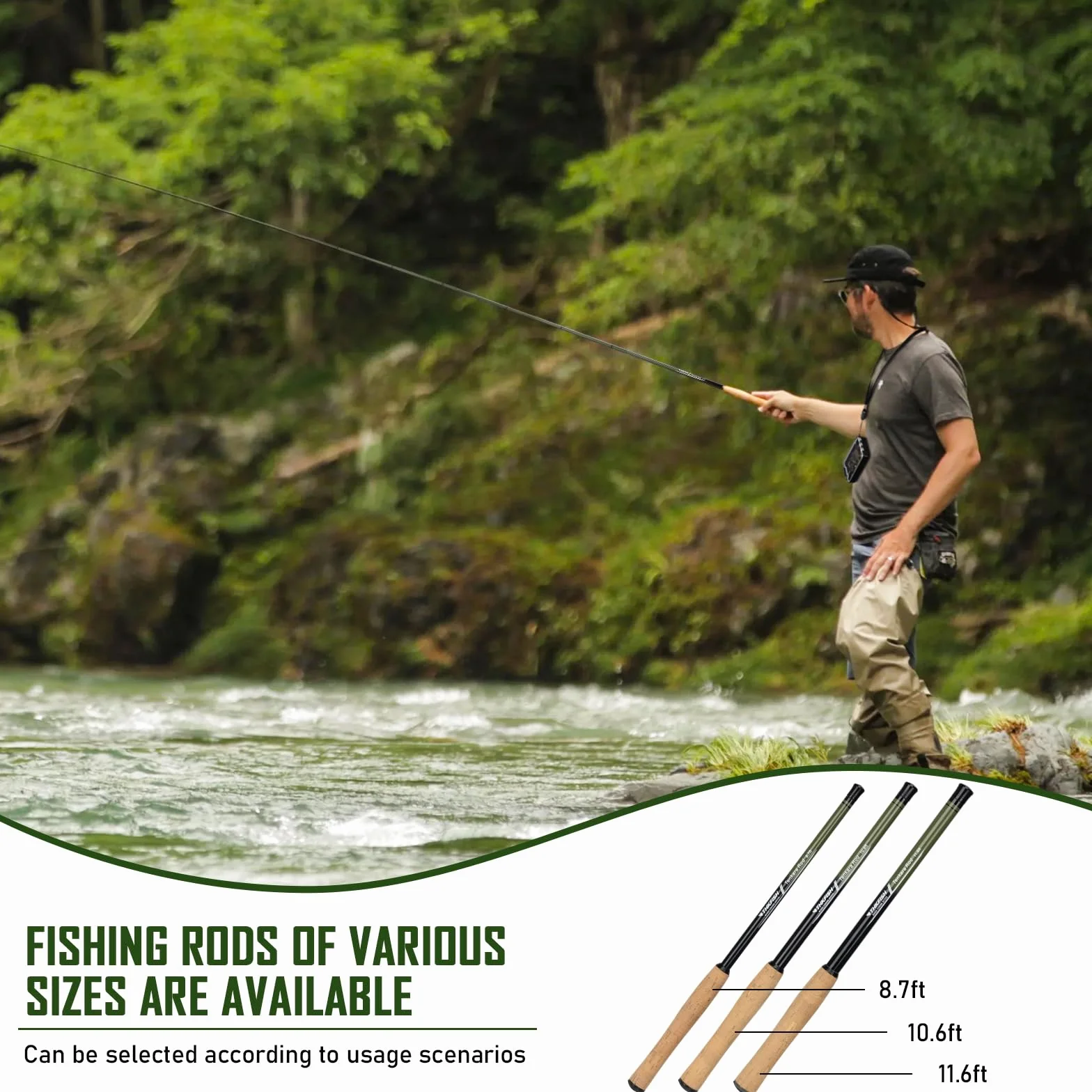 THKFISH Tenkara Kit de canne à pêche à la mouche télescopique en fibre de carbone 24T avec étui de transport, ligne de pêche et leurre de pêche à la mouche pour ruisseaux, truite, bar, saumon, 2,5 m