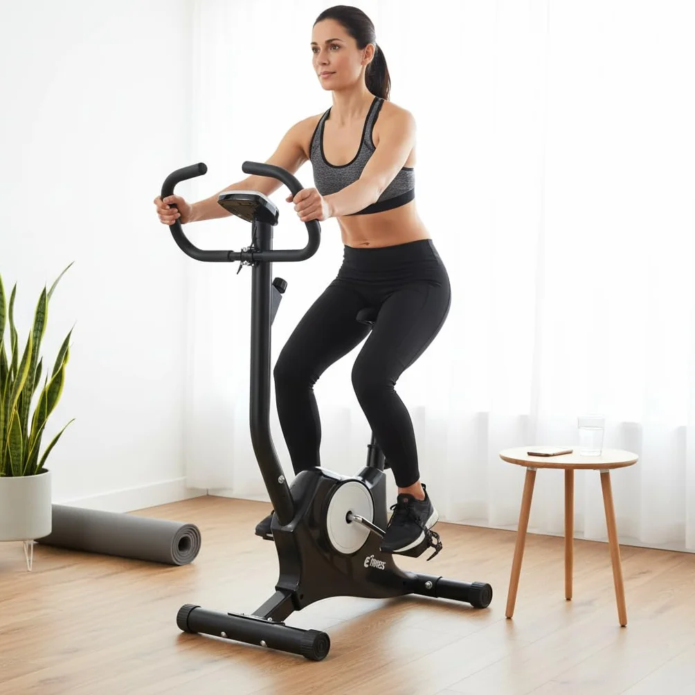 Vélo d'appartement Bike pour Mincir et Raffermir les Fesses et les Jambes, Résistance Réglable, Capteurs Cardio, Écran LCD, Selle Réglable, Entraînement Fitness