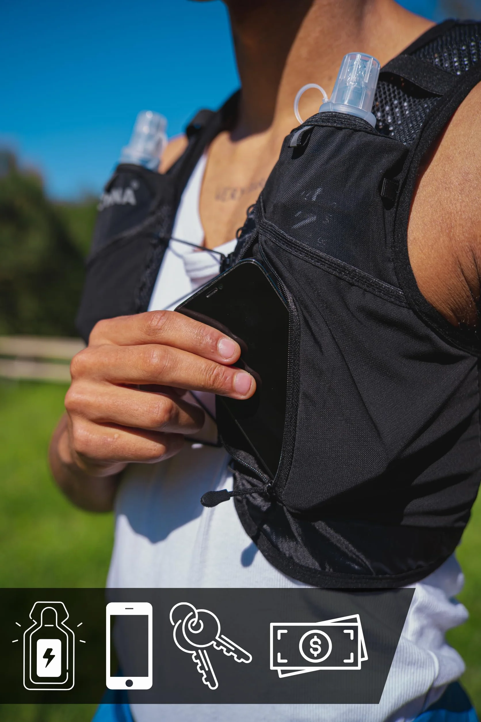 Light Edition V1 - Sac Trail + 2 PCS Gourde Souple 500 ML sans BPA, Sac Hydratation Running Homme e Femme, Gilet Hydratation.