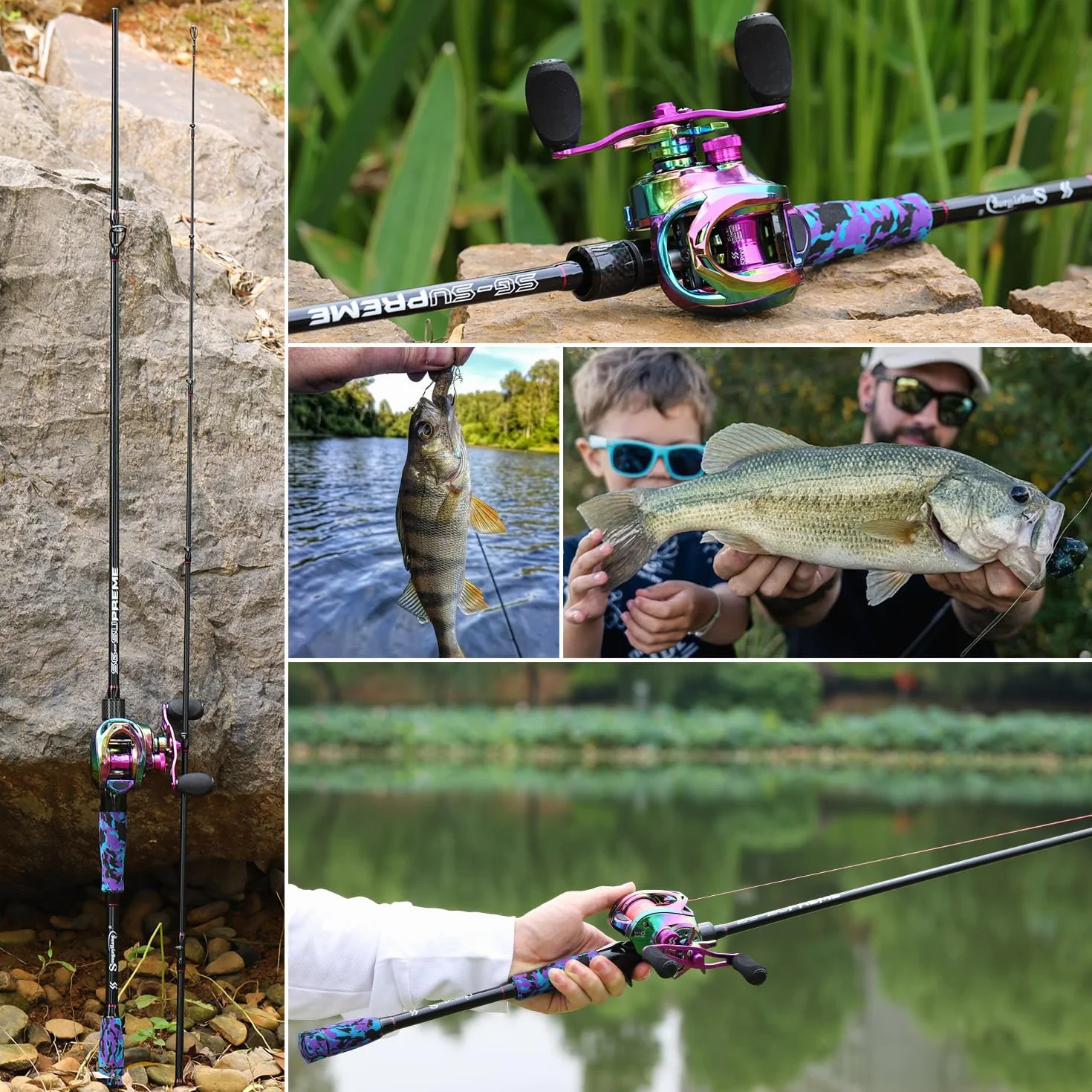 Sougayilang MX-2 Combo canne à pêche à lancer et moulinet à lancer d'appâts, 1,8 m/2,1 m, pour brochet, perche, sandre