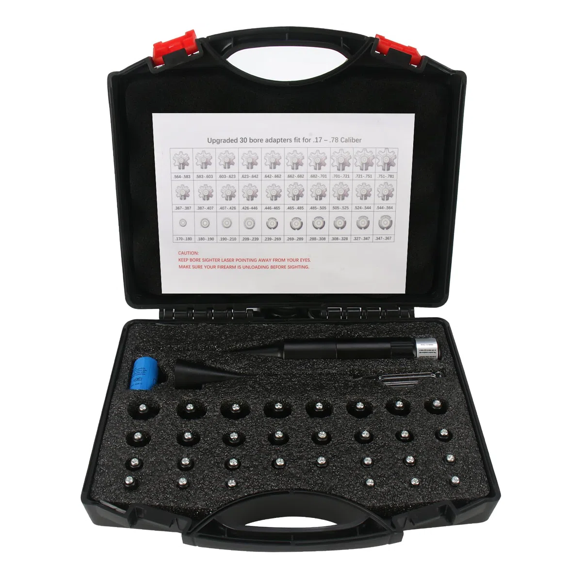 KinZon Kit de réglage de la visée Laser calibres 0.17 à 0.78 (12GA) Laser Bore Sight, viseur à alésage Rouge, 30 adaptateurs, avec Embout pour améliorer la stabilisation