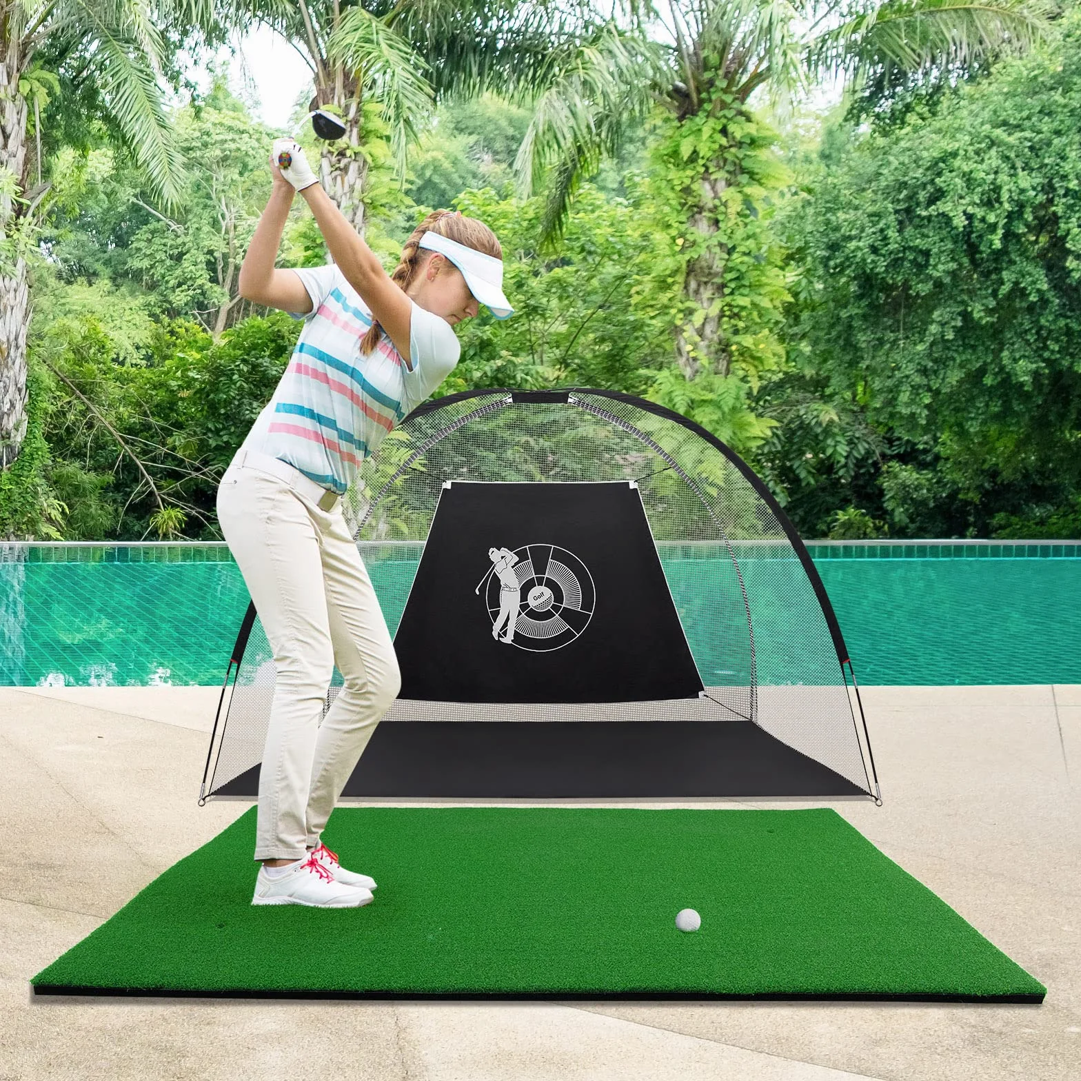 LIFEZEAL Tapis de Golf 1,5 x 1 m, Tapis d'Entraînement de Golf, Tapis de Frappe de Golf Pratique Pliable avec Gazon Synthétique et 2 Tees idéal pour Intérieur et Extérieur