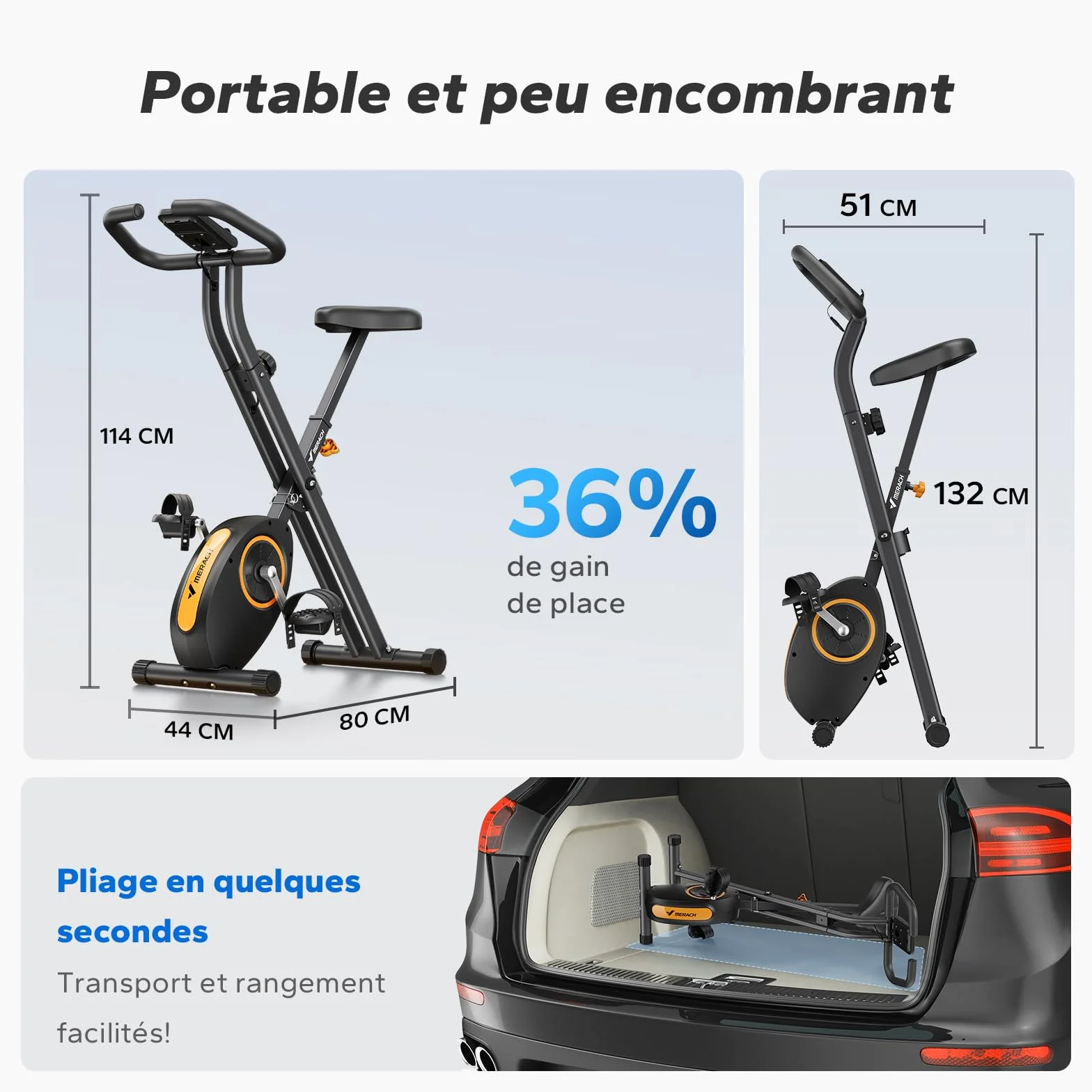 MERACH Vélo d’Appartement Pliable Magnétique avec Écran LCD, Capacité 136KG