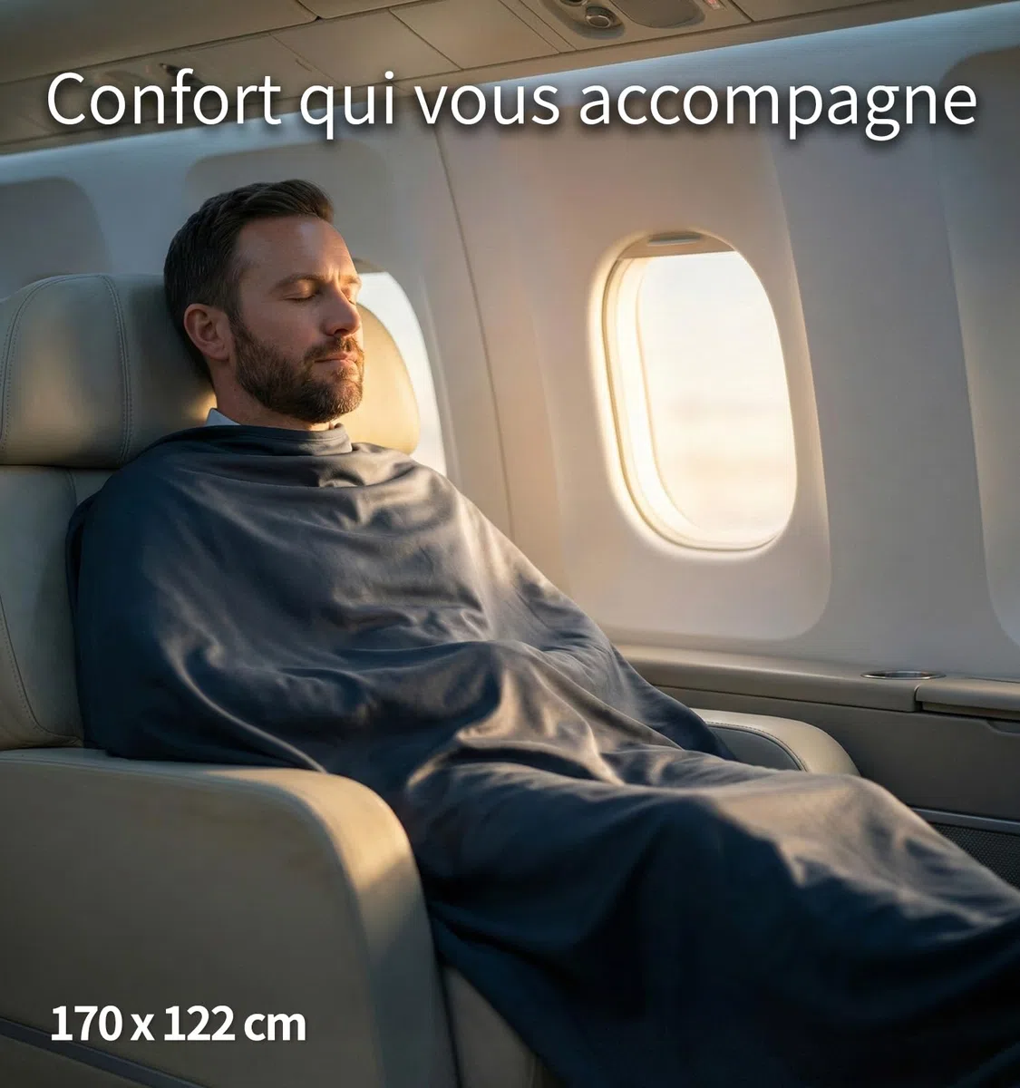 Litume Couverture de Voyage légère et Respirante, Couverture d'avion Souple 170 x 122 cm pour Les Voyageurs, Drap de Camping Pliable avec Sac de Rangement pour Train, Camp, Voyage