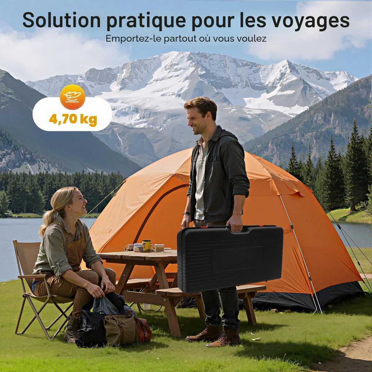 Rechaud Gaz 2 Feux, 2,5 kW Rechaud Camping Gaz Avec bac à barbecue et Mallette de Transport, Pour Butane/GPL, Allumage piézoélectrique, Pour Les Voyages le Trekking et la Cuisine