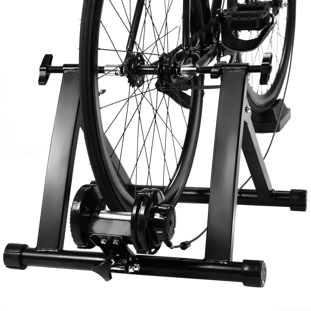 COSTWAY Home Trainer Vélo Magnétique pour Roue 26-28’’ 700 C Entraîneur Turbo de Vélo Pliable Noir en Acier Charger Max 150KG