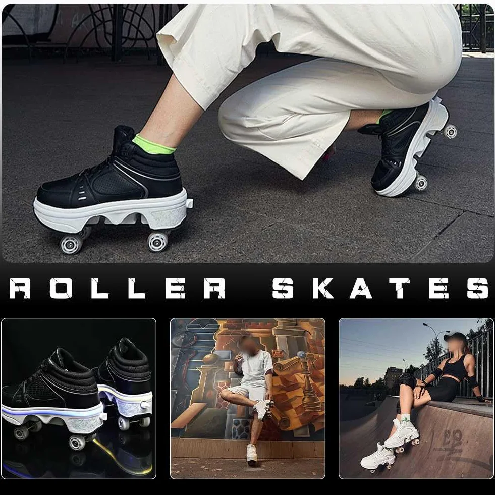 Chaussure Roller Fille Patin a Roulette Chaussures de Skateboard Rollers Quad avec 4 Roues, Basket Roller Enfant pour garçons et Filles
