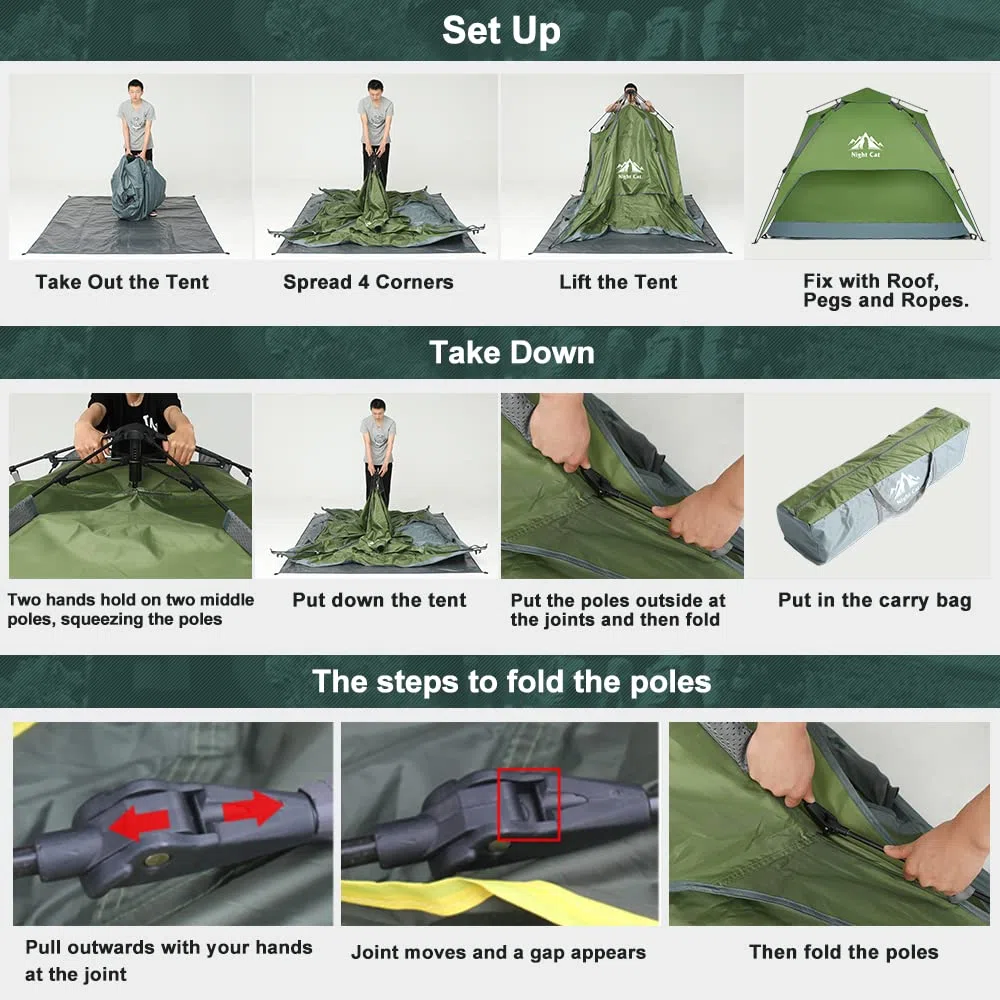 Night Cat Tente de Camping 3 4 Personne Imperméable Installation Facile Instantanée Pop Up Dome Tente Familiale Automatique